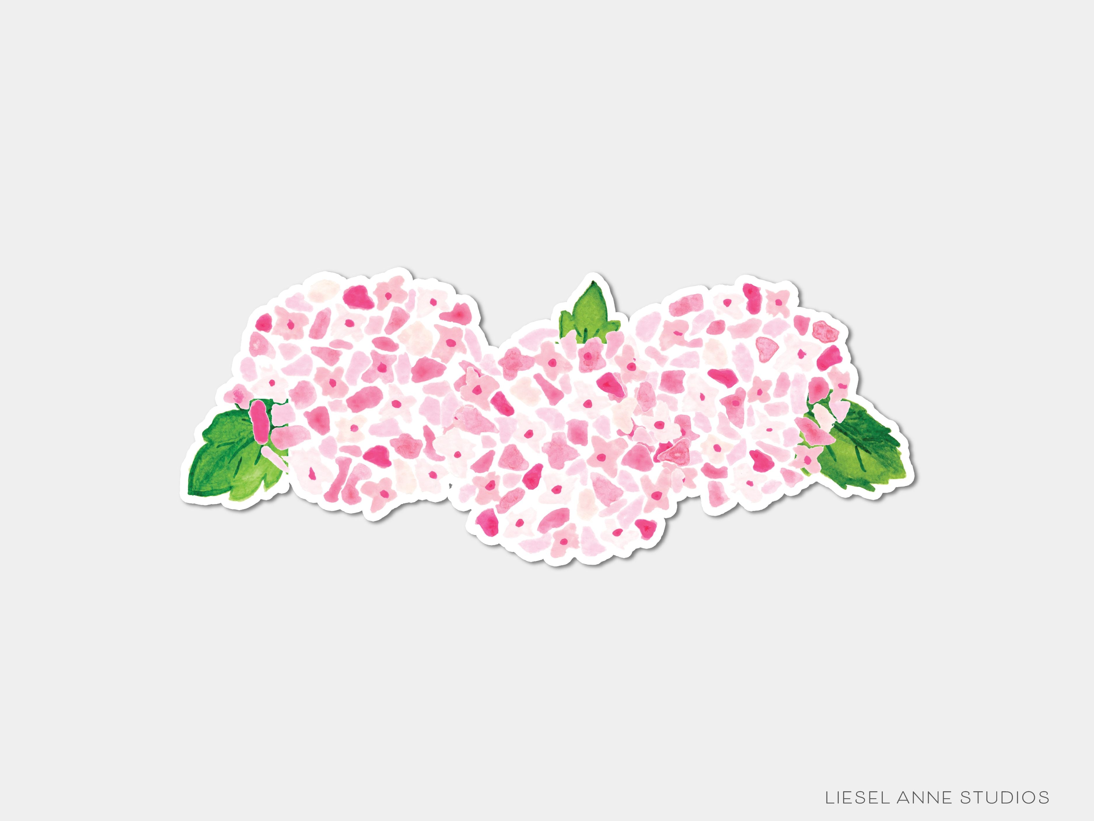 Pink Hydrangea Bunch Vinyl Sticker-These weatherproof die cut stickers feature our hand-painted watercolor pink hydrangea, making great laptop or water bottle stickers or gifts for the gardener in your life.-The Singing Little Bird