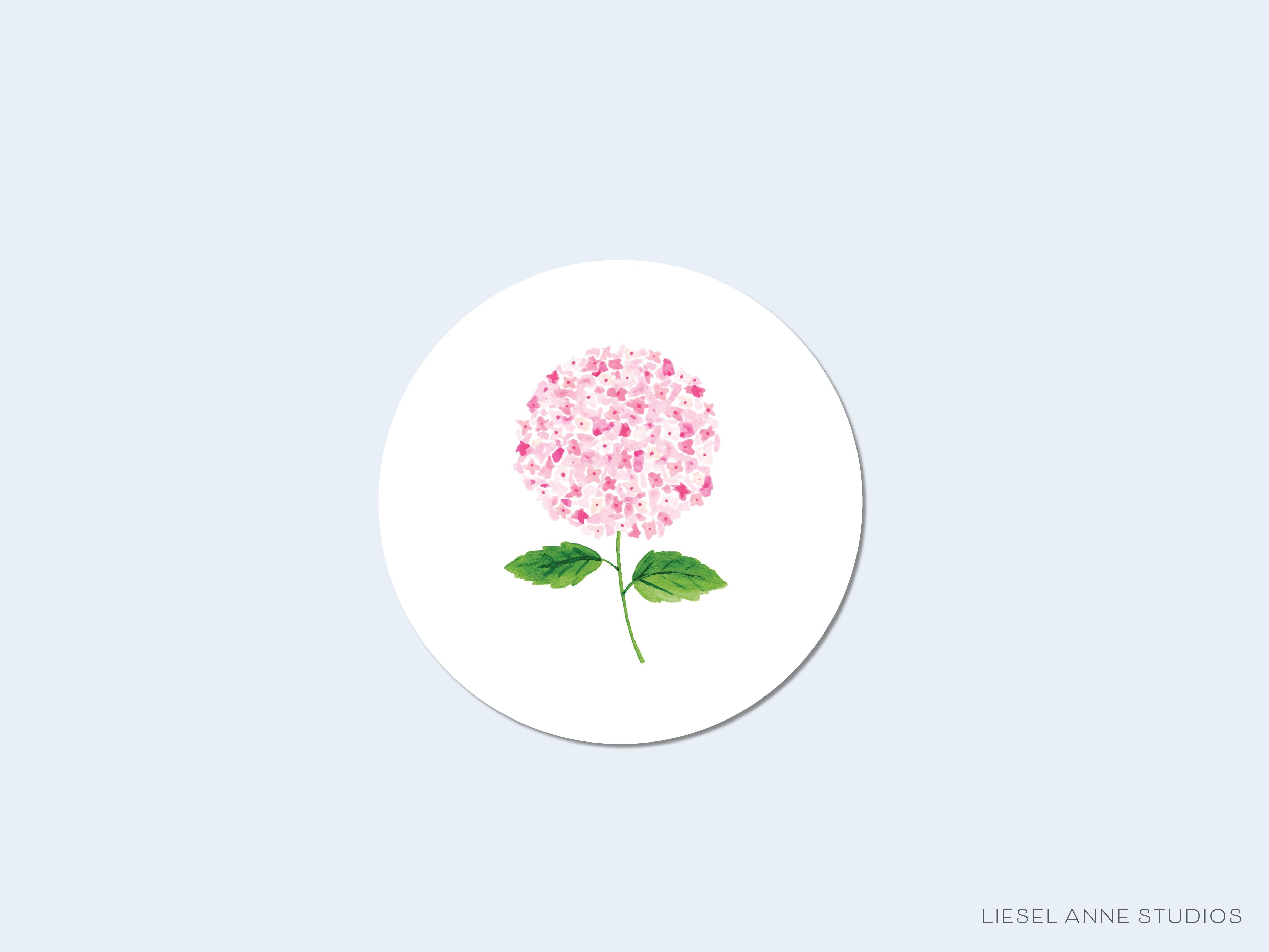 Pink Hydrangea Round Stickers-These matte round stickers feature our hand-painted watercolor Pink Hydrangea, making great envelope seals or gifts for the floral lover in your life.-The Singing Little Bird