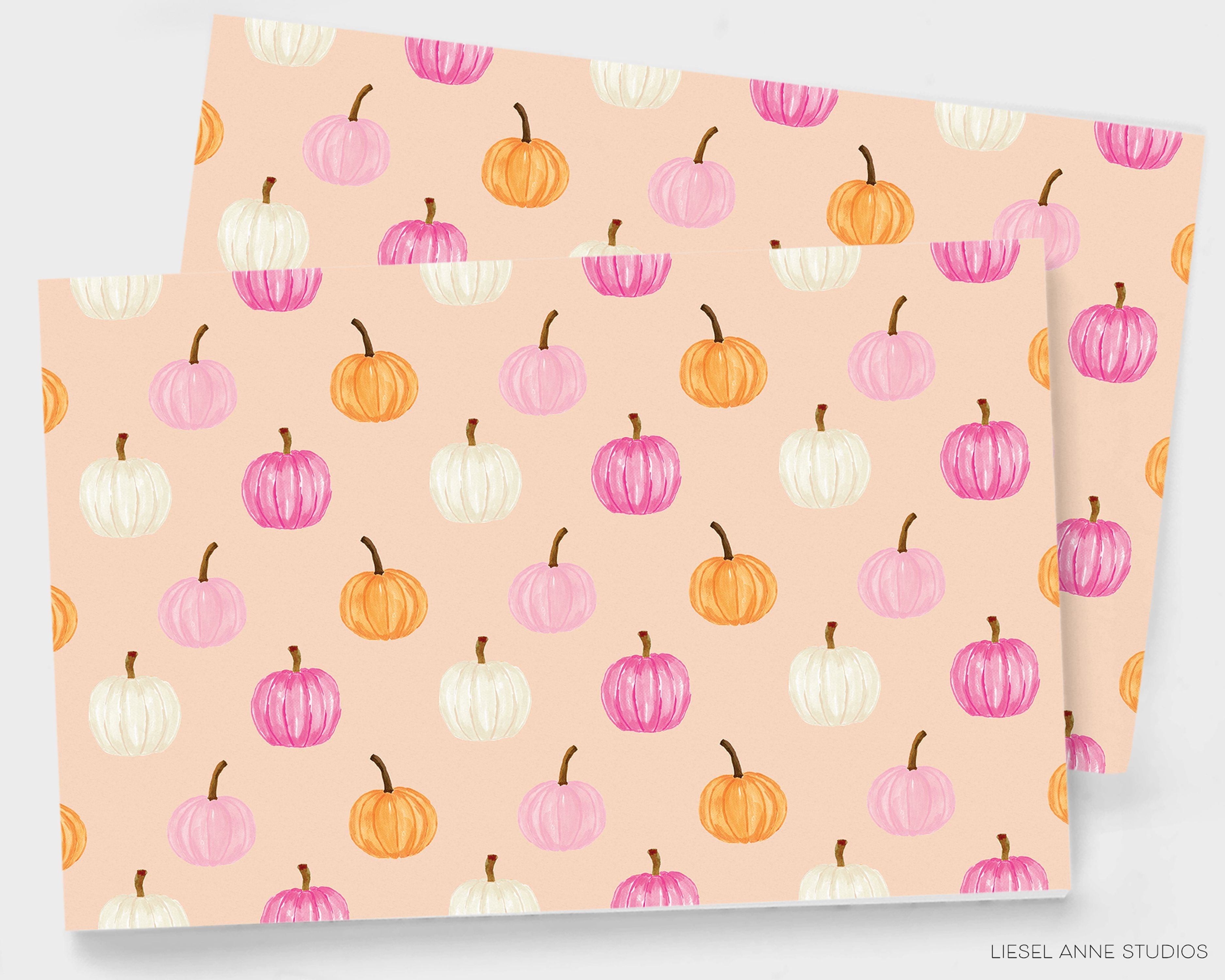 Pink Pumpkin Placemat Pad-These placemat pads feature our hand-painted watercolor pumpkins, printed in the USA on a beautiful smooth stock. They add a touch of charm and convenience to any table setting and party decor. A great gift for the fall season lover in your life.-The Singing Little Bird