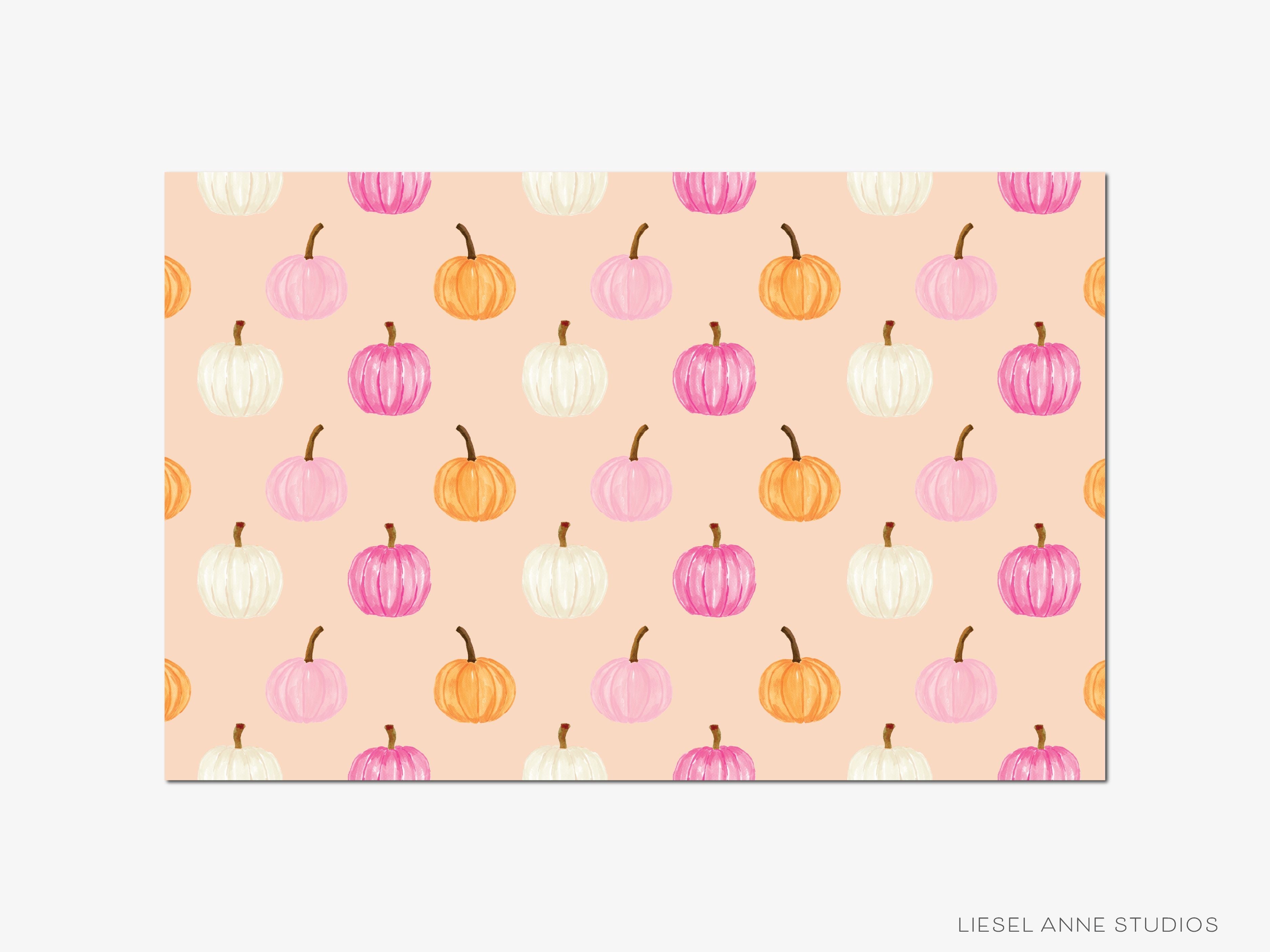 Pink Pumpkin Placemat Pad-These placemat pads feature our hand-painted watercolor pumpkins, printed in the USA on a beautiful smooth stock. They add a touch of charm and convenience to any table setting and party decor. A great gift for the fall season lover in your life.-The Singing Little Bird