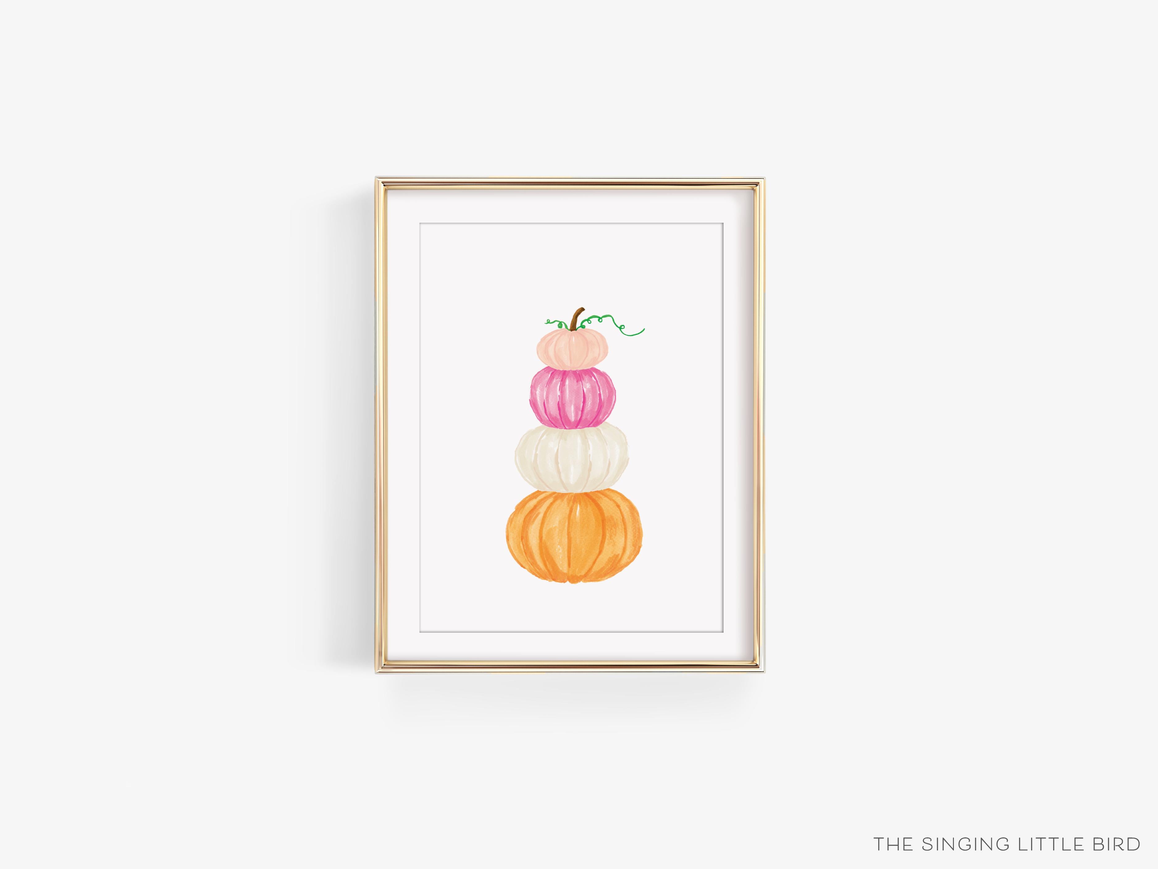 Pink Pumpkin Stack Art Print-This watercolor art print features our hand-painted pumpkins, printed in the USA on 120lb high quality art paper. This makes a great gift or wall decor for the fall time lover in your life.-The Singing Little Bird