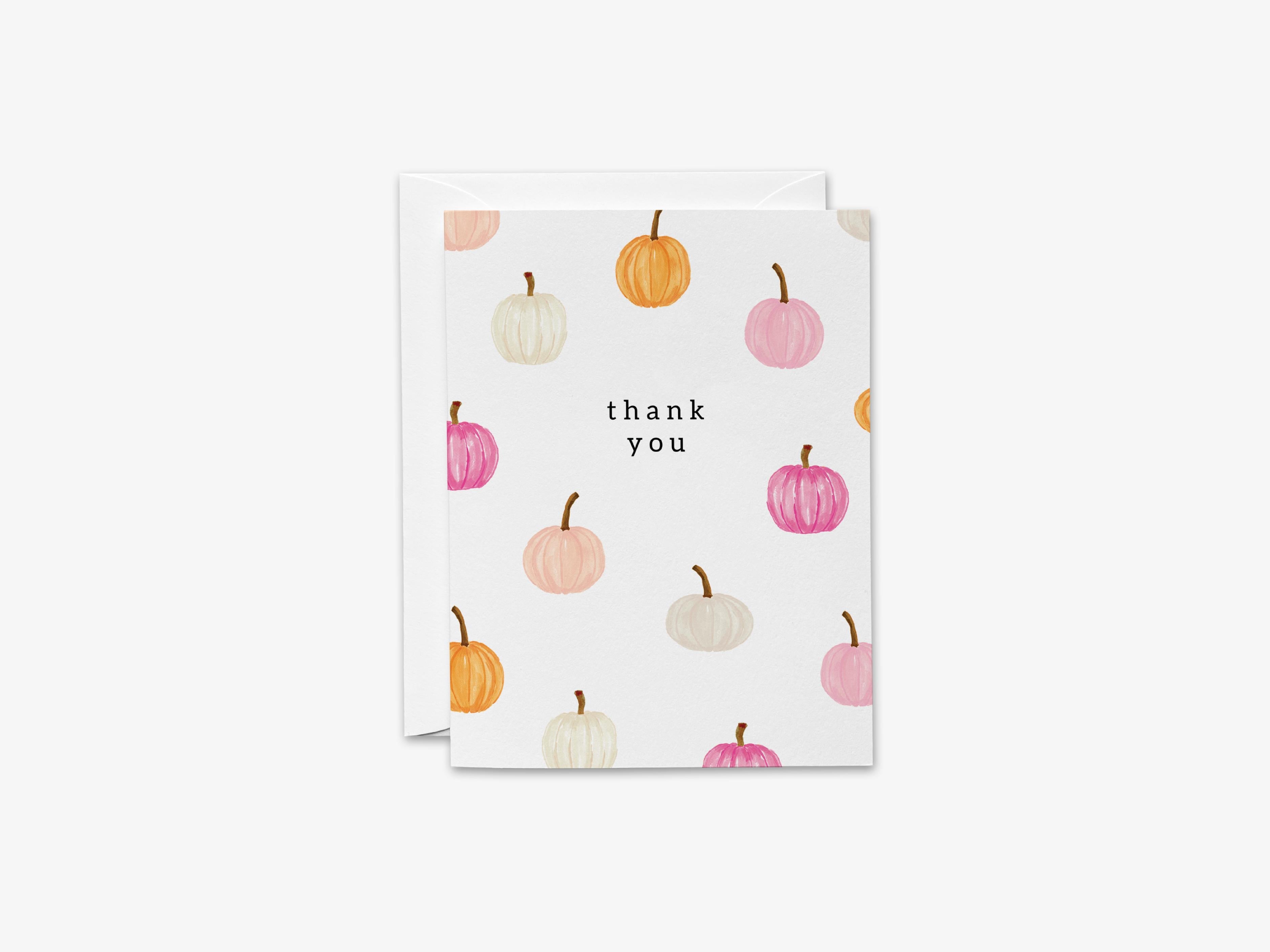 Pink Pumpkin Thank You Card-These folded greeting cards are 4.25x5.5 and feature our hand-painted pumpkins, printed in the USA on 100lb textured stock. They come with a White envelope and make a great thank you card for the pumpkin lover in your life.-The Singing Little Bird