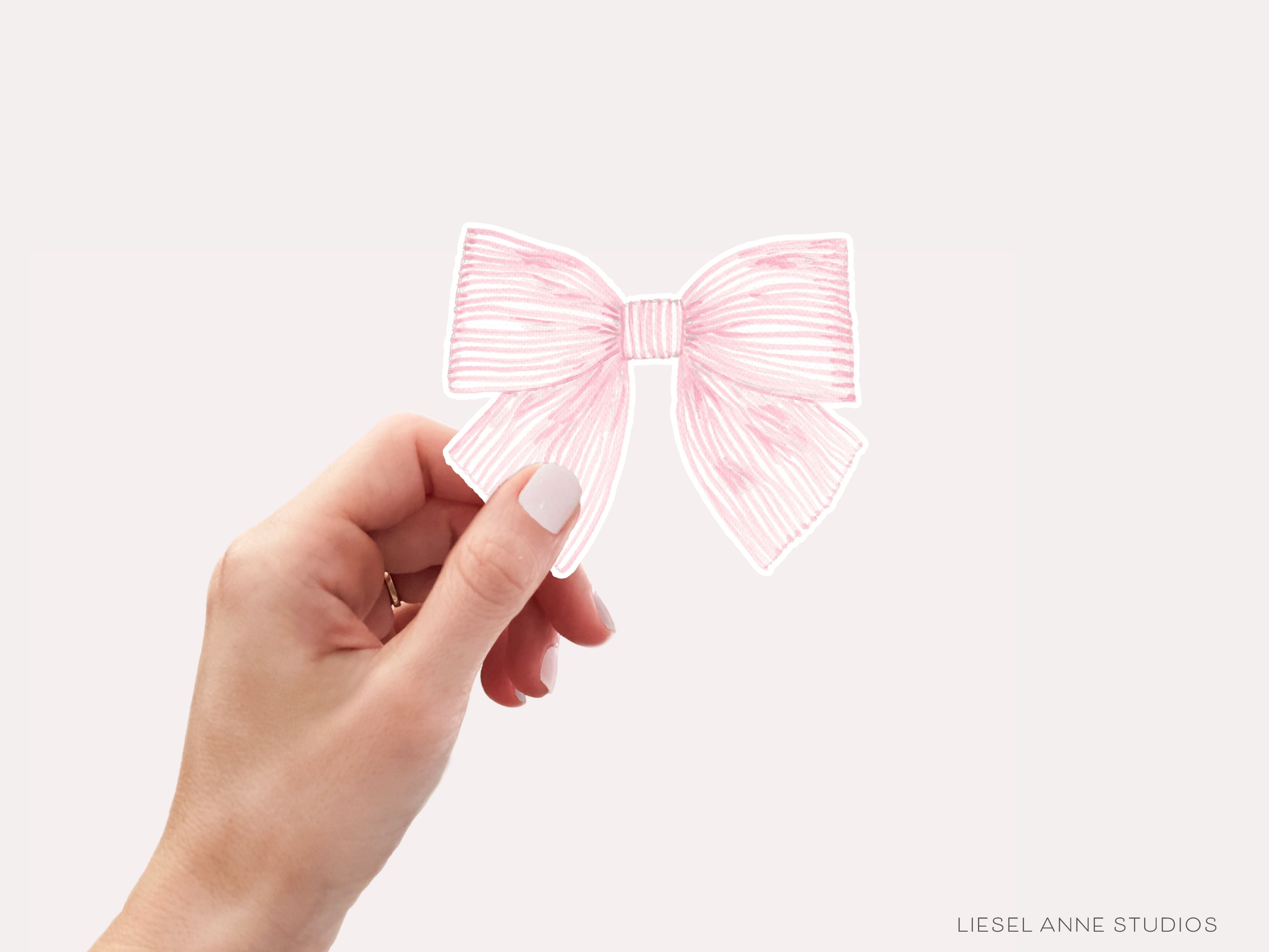 Pink Striped Bow Vinyl Sticker-These weatherproof die cut stickers feature our hand-painted watercolor striped pink bow, making great laptop or water bottle stickers or gifts for the bow lover in your life.-The Singing Little Bird