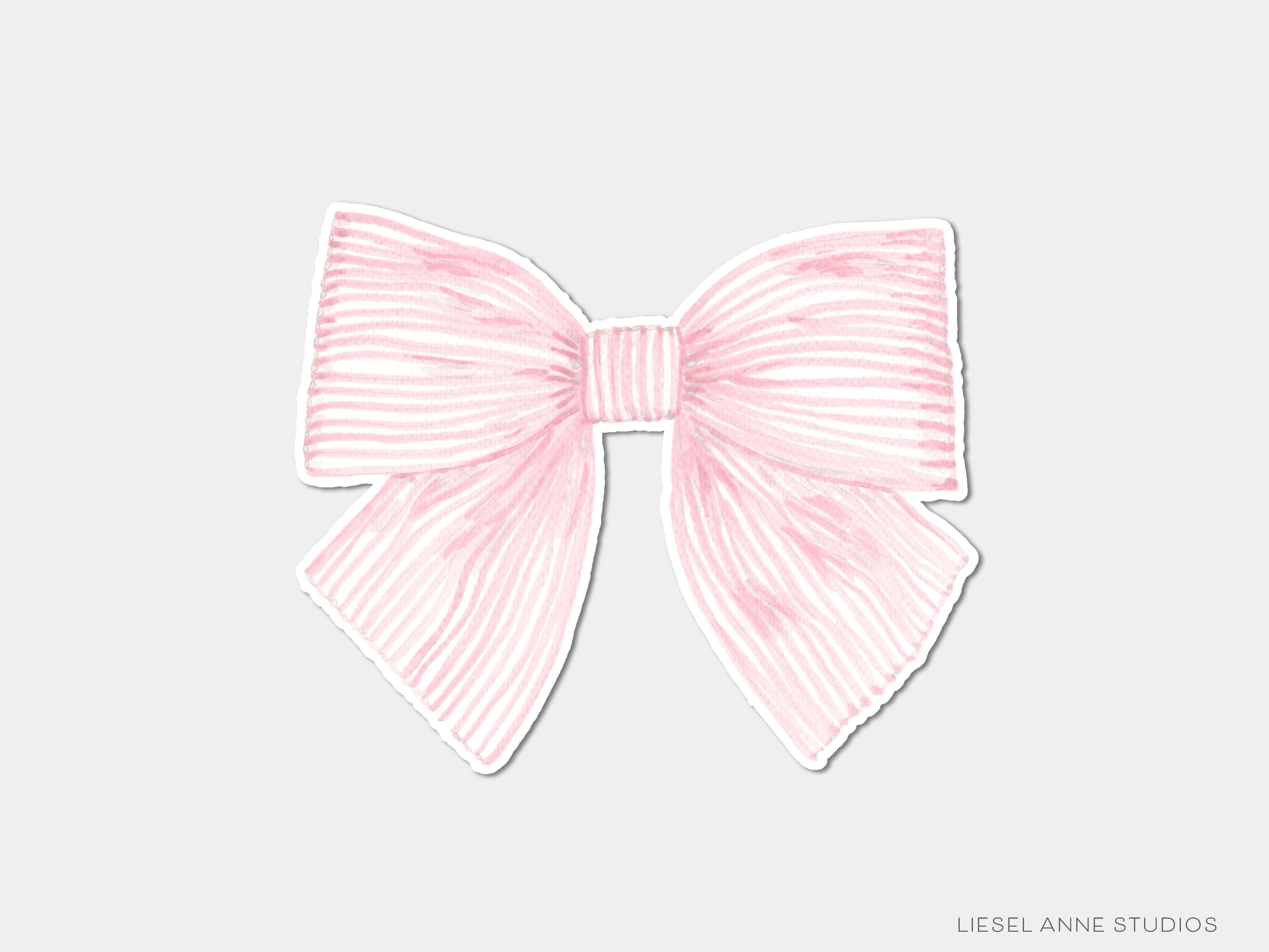 Pink Striped Bow Vinyl Sticker-These weatherproof die cut stickers feature our hand-painted watercolor striped pink bow, making great laptop or water bottle stickers or gifts for the bow lover in your life.-The Singing Little Bird