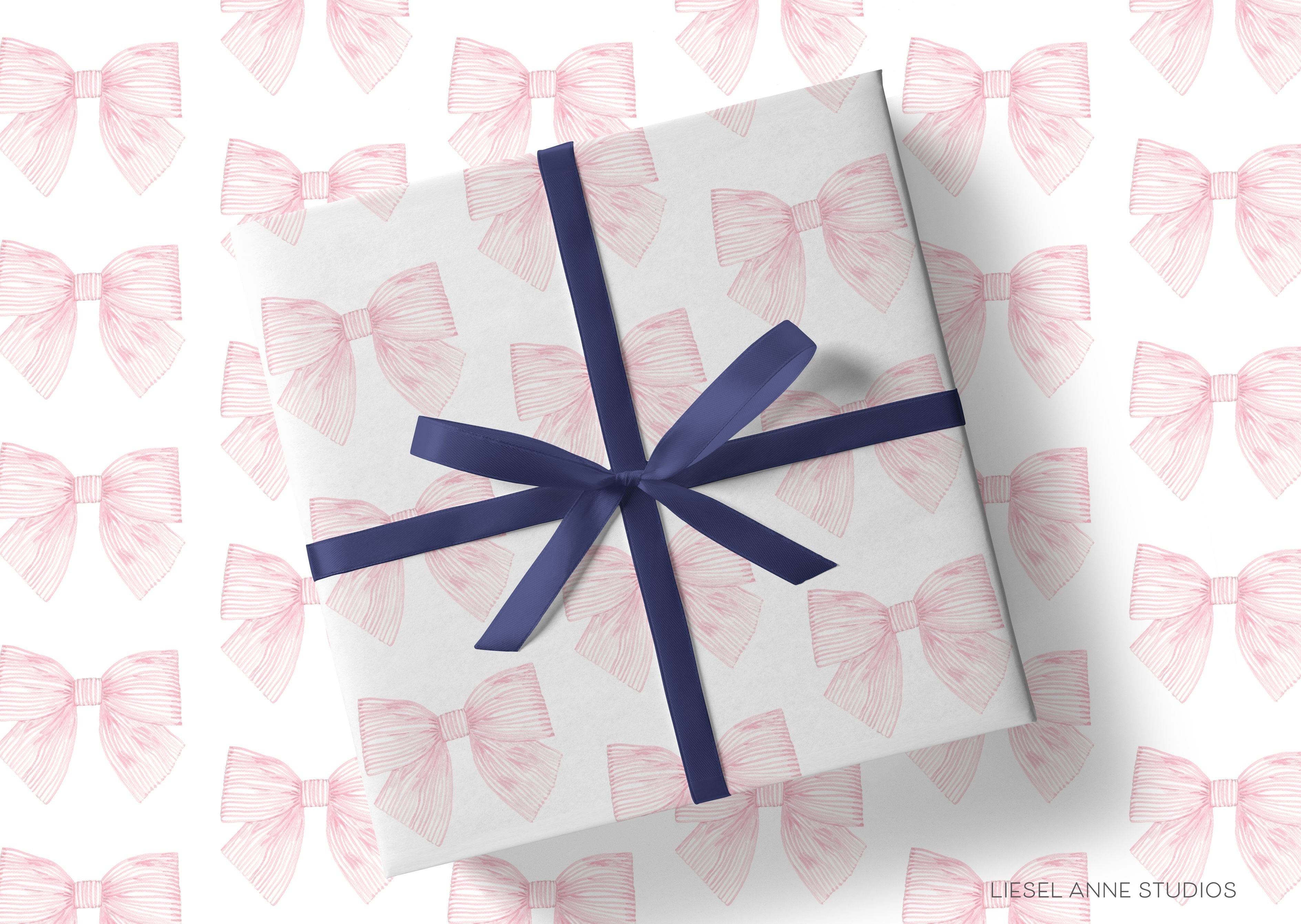 Pink Striped Bows Gift Wrap-This matte finish gift wrap features our hand painted watercolor light pink striped bows, making a perfect wrapping paper for a birthday, baby shower or wedding shower.-The Singing Little Bird