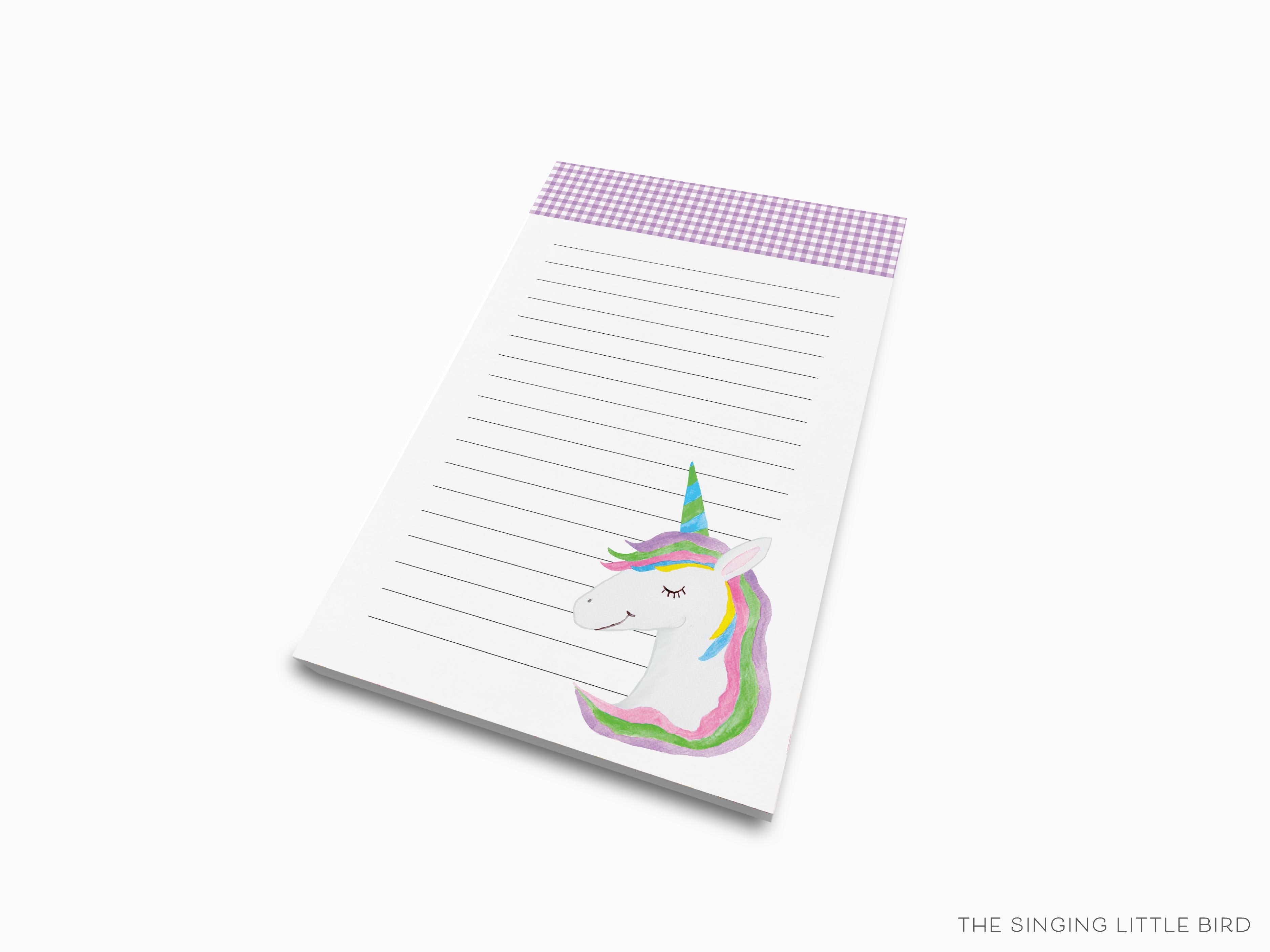 Rainbow and Unicorn Notepad-These notepads feature our hand-painted watercolor rainbow and unicorn, printed in the USA on a beautiful smooth stock. You choose which size you want (or bundled together for a beautiful gift set) and makes a great gift for the checklist and magic lover in your life.-The Singing Little Bird