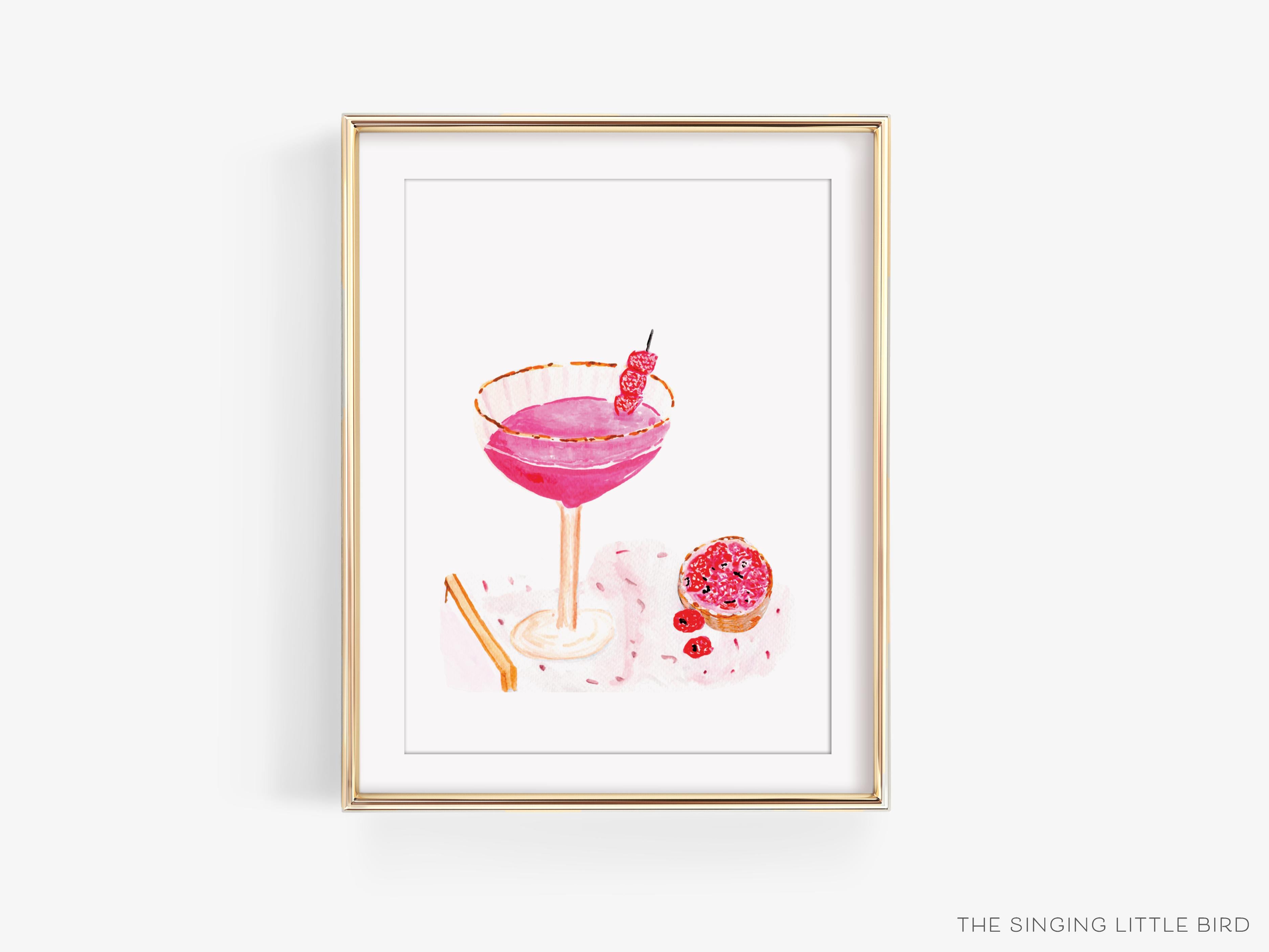 Raspberry Cream Bar Cart Art Print-This watercolor art print features our hand-painted raspberries and martini glass, printed in the USA on 120lb high quality art paper. This makes a great gift or wall decor for the cocktail lover in your life.-The Singing Little Bird