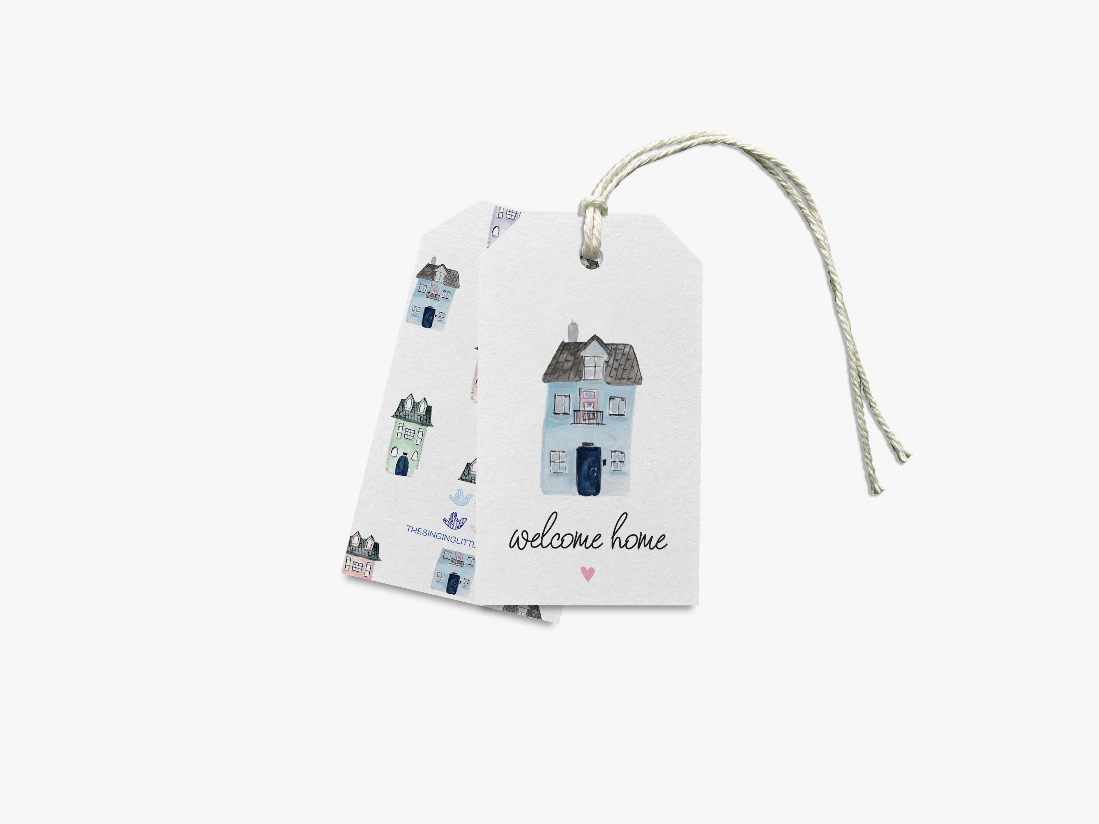 Realtor Welcome Home Gift Tags [Set of 8]-These gift tags come in sets, hole-punched with white twine and feature our hand-painted watercolor house, printed in the USA on 120lb textured stock. They make great tags for gifting or gifts for the new home buyer in your life.-The Singing Little Bird