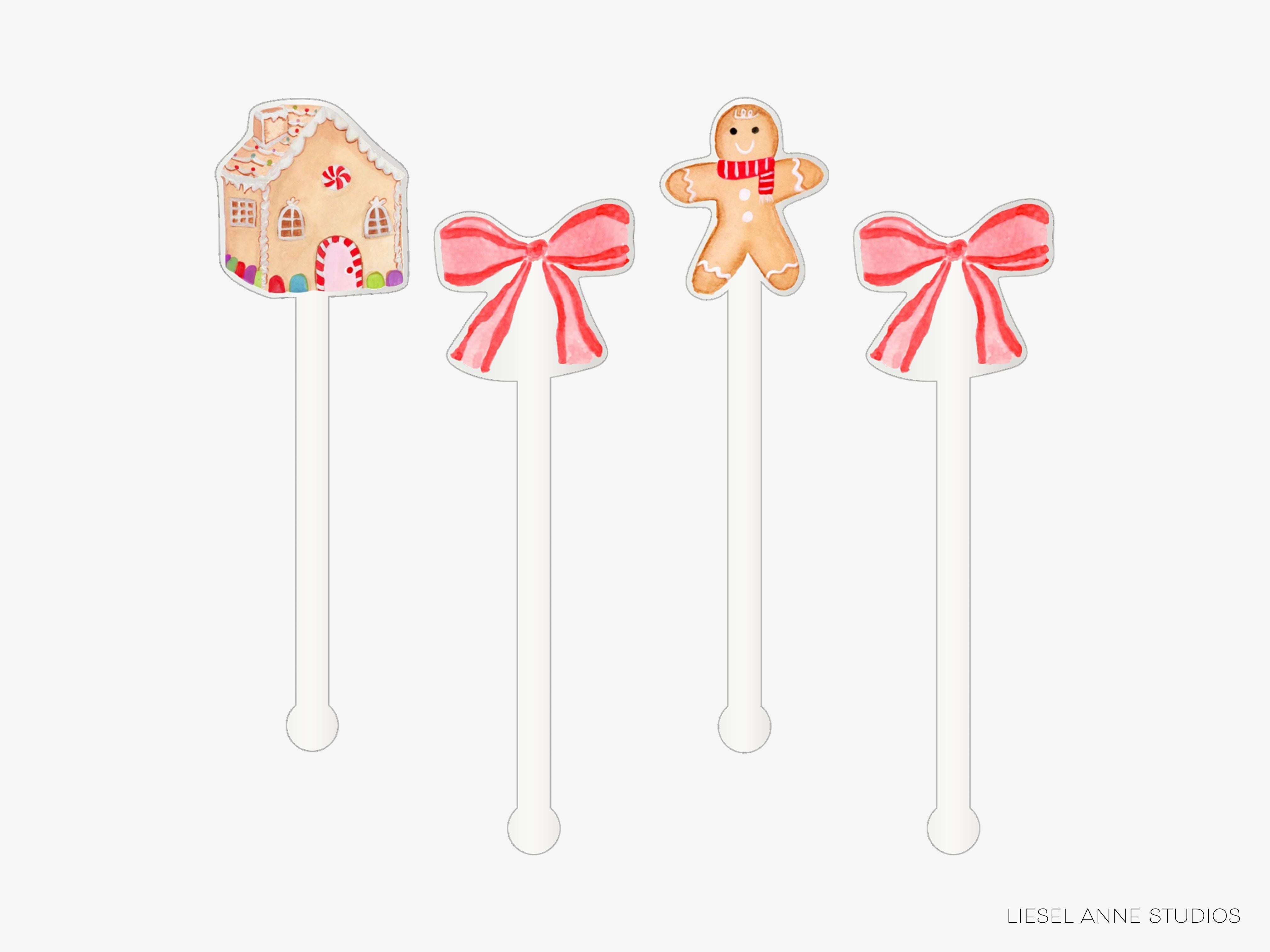 Red Bow Gingerbread Acrylic Drink Stir Sticks-Set of 4 Acrylic Drink Stir Sticks are reusable &amp; make wonderful gifts!
This set includes two red bows, 1 gingerbread house and 1 gingerbread man
Each one measures approx. 6" tall
They are safe for cold and hot drinks (up to 195 degrees F)
Hand wash only
Made in the USA
Hand packaged with care and ready to gift or use


Red Bow Gingerbread Stir Sticks | Cookie Drink Stirrers | Reusable Cocktail Swizzle Sticks | Holiday Barware | Unique Gift Idea-The Singing 