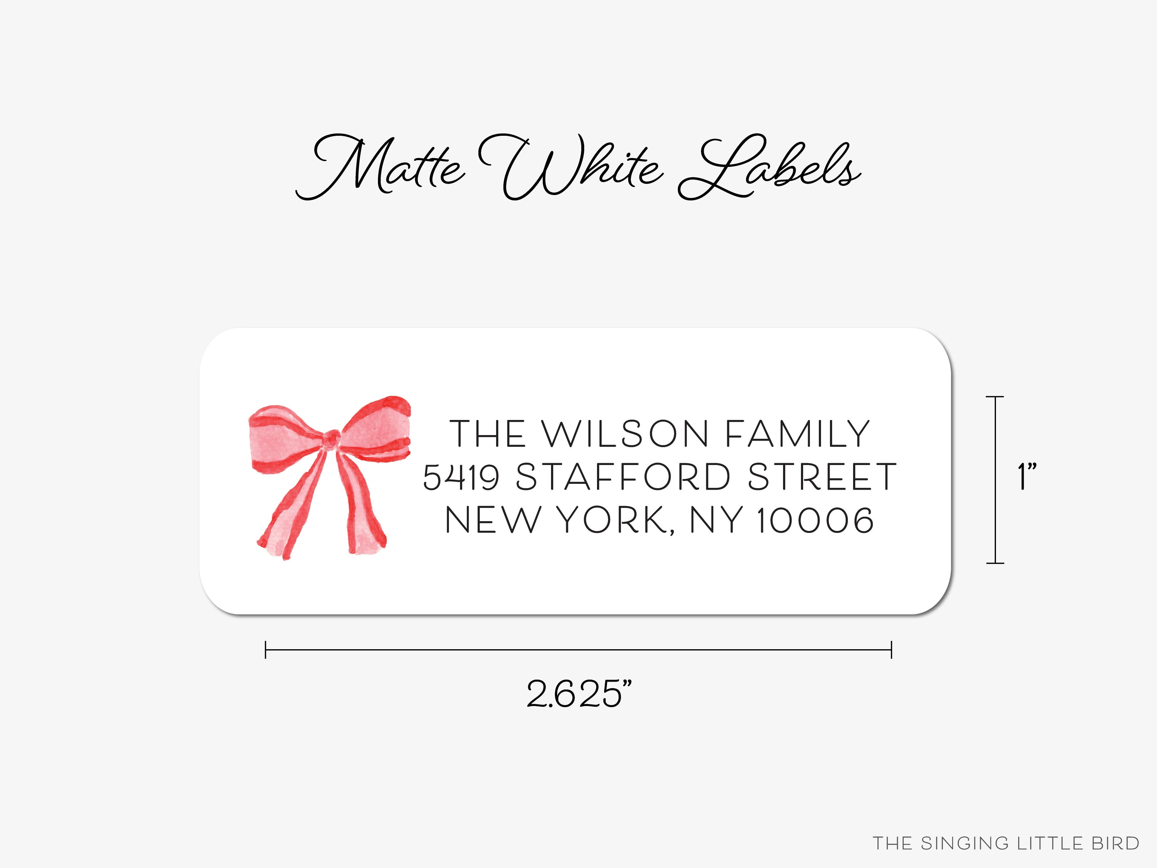 Red Bow Return Address Labels-These personalized return address labels are 2.625" x 1" and feature our hand-painted watercolor bow, printed in the USA on beautiful matte finish labels. These make great gifts for yourself or the bow lover.-The Singing Little Bird