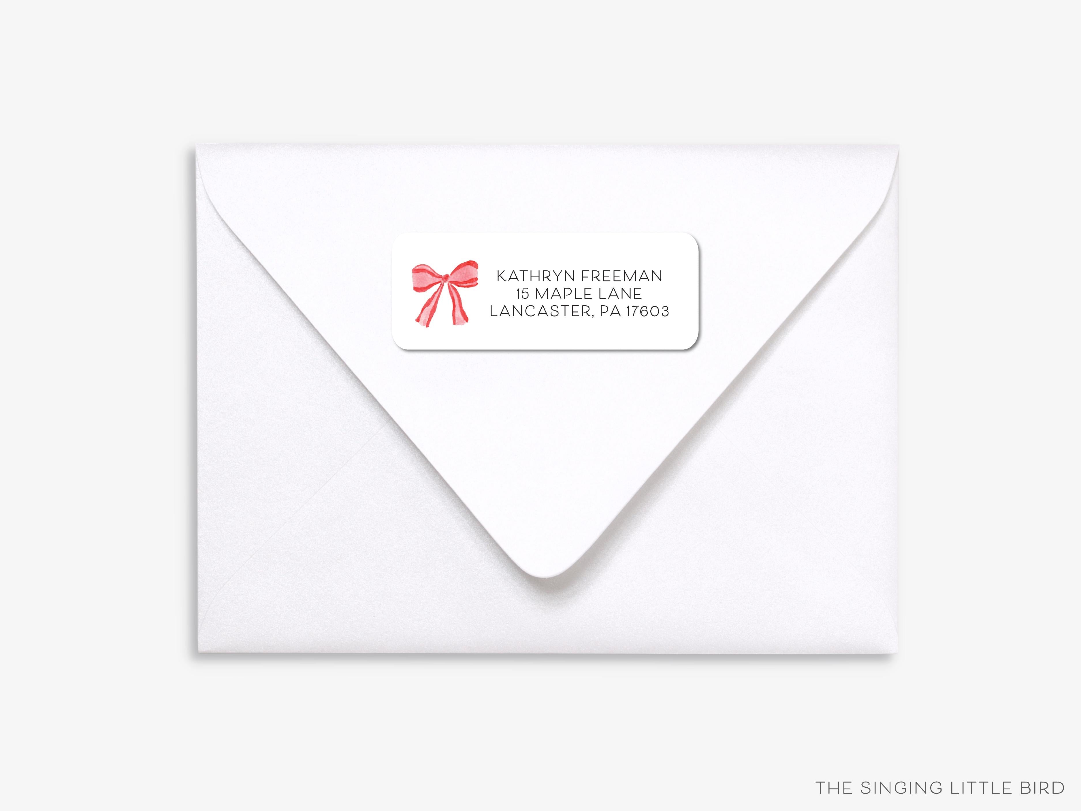 Red Bow Return Address Labels-These personalized return address labels are 2.625" x 1" and feature our hand-painted watercolor bow, printed in the USA on beautiful matte finish labels. These make great gifts for yourself or the bow lover.-The Singing Little Bird