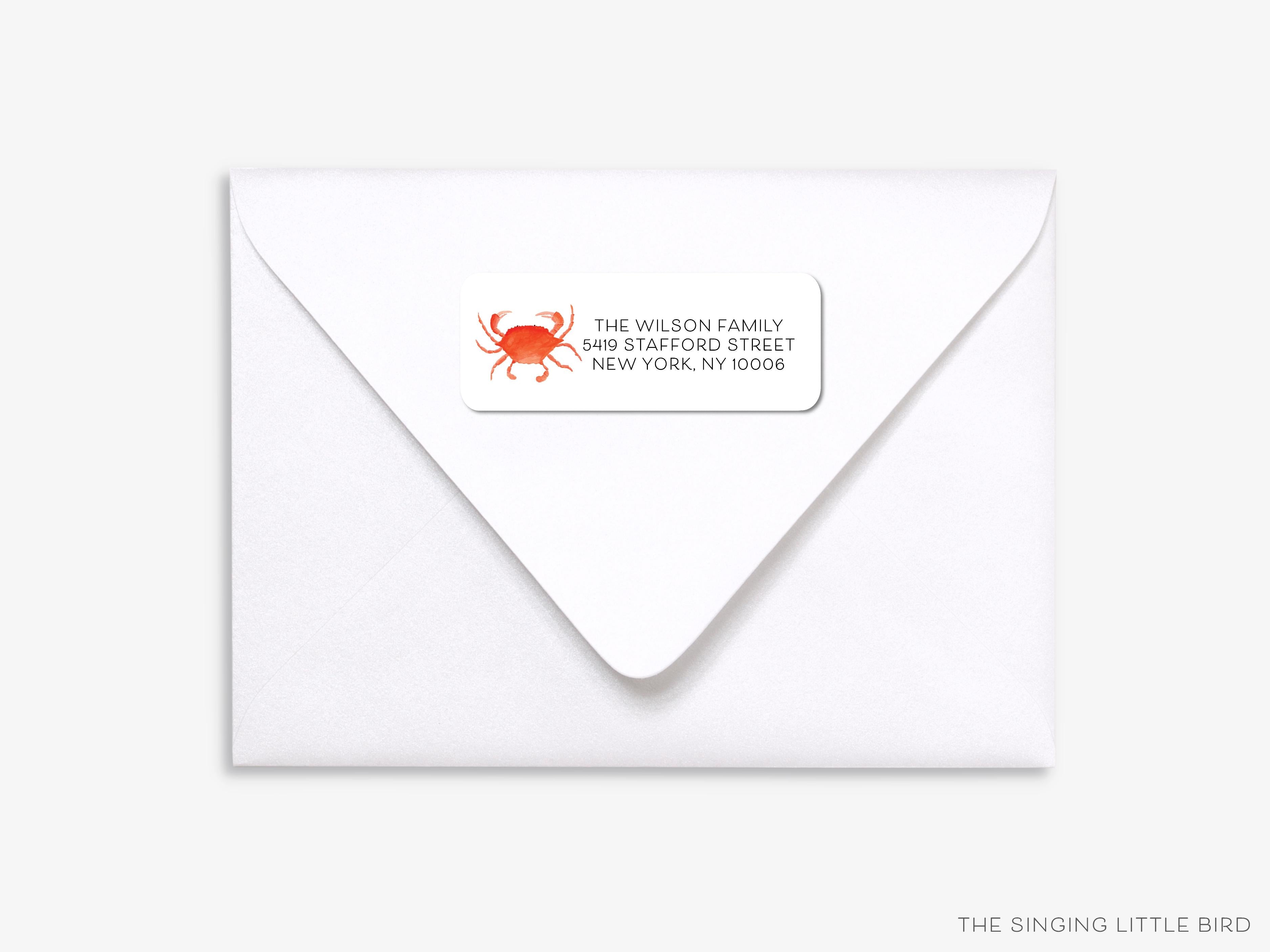 Red Crab Return Address Labels-These personalized return address labels are 2.625" x 1" and feature our hand-painted watercolor Red Crab, printed in the USA on beautiful matte finish labels. These make great gifts for yourself or the beach lover.-The Singing Little Bird
