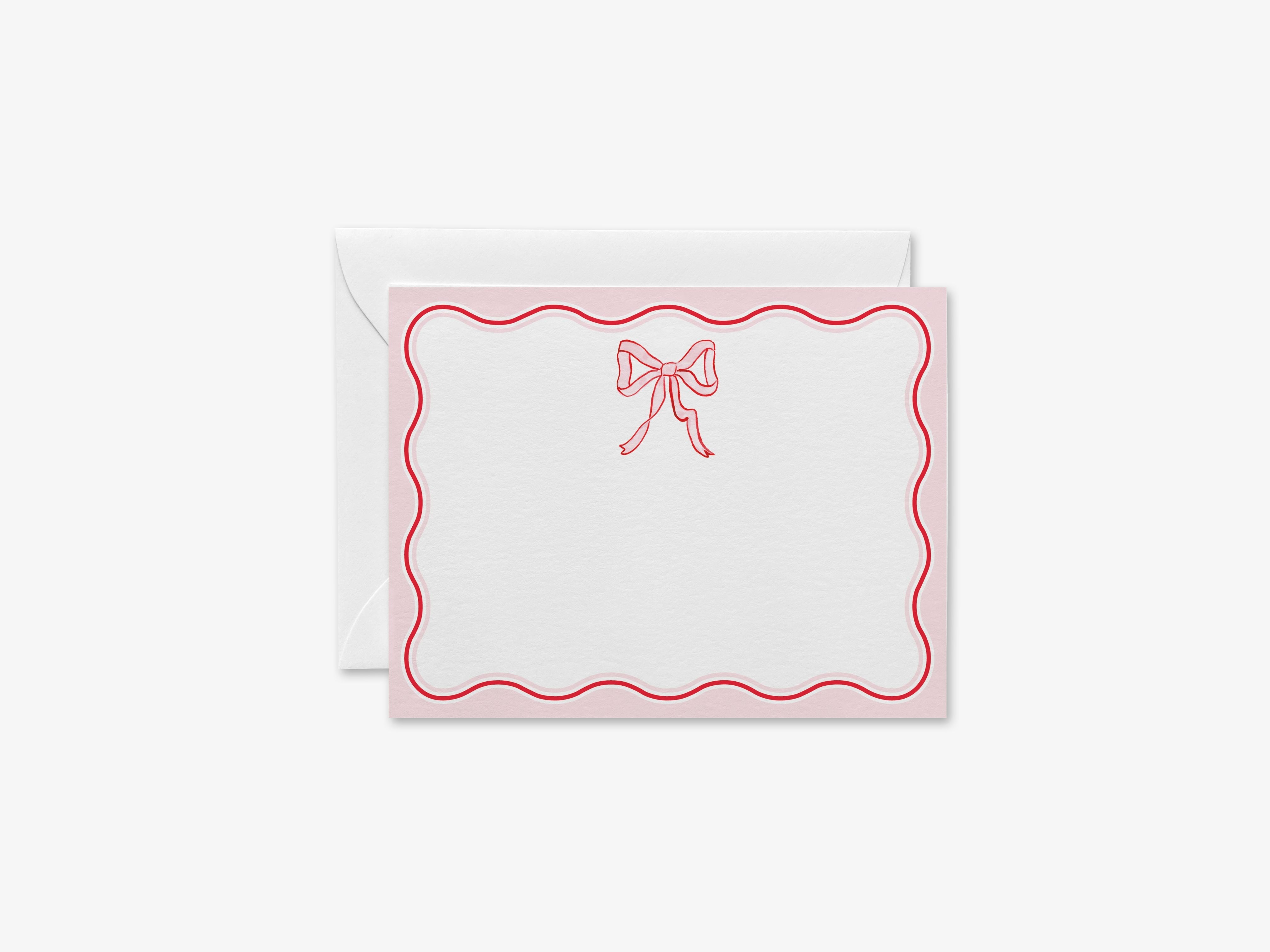 Red & Pink Bow Flat Notes [Sets of 8]-These flat notecards are 4.25x5.5 and feature our hand-painted watercolor red and pink bow, printed in the USA on 120lb textured stock. They come with white envelopes and make great thank yous and gifts for the bow lover in your life.-The Singing Little Bird