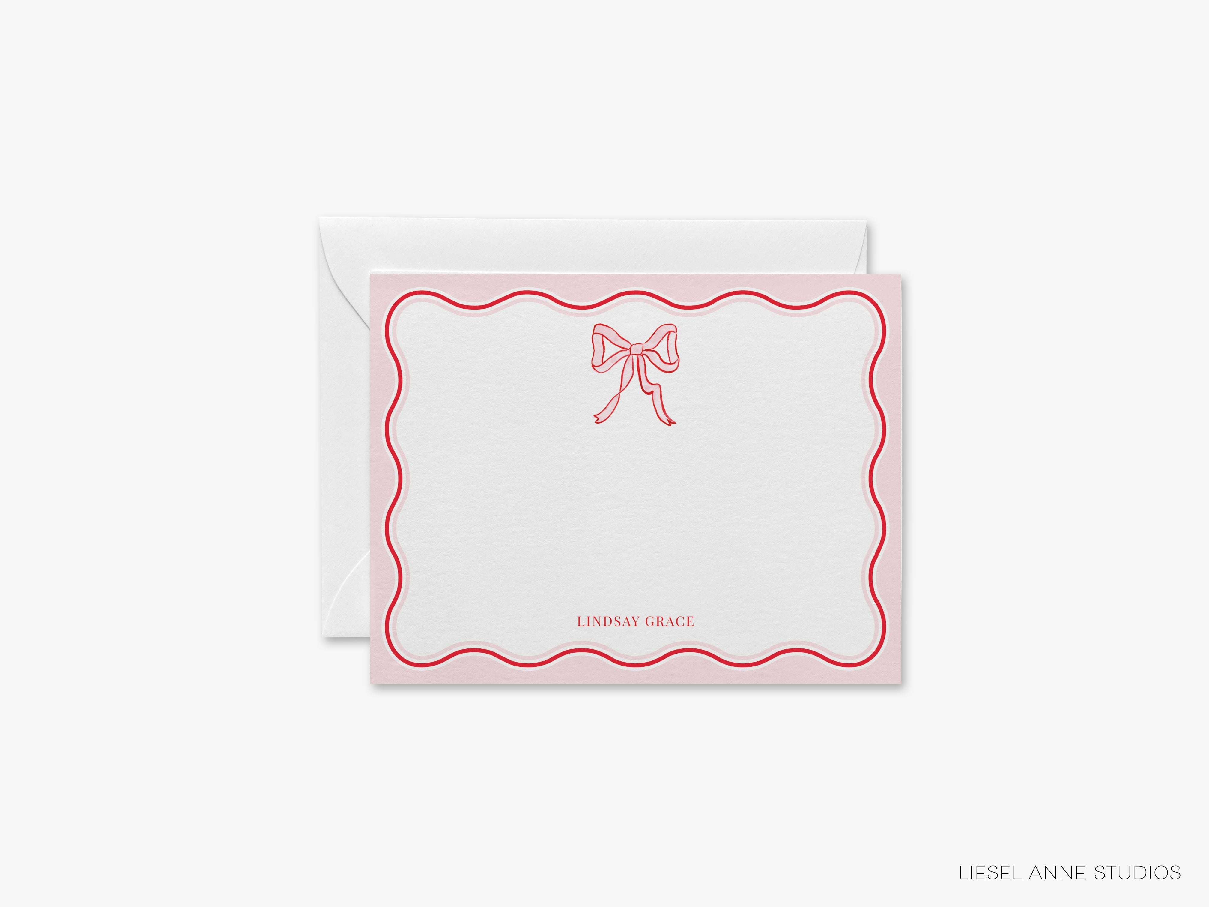 Red & Pink Bow Flat Notes-These personalized flat notecards are 4.25x5.5 and feature our hand-painted watercolor red and pink bow, printed in the USA on 120lb textured stock. They come with your choice of envelopes and make great thank you cards and gifts for the bow lover in your life.-The Singing Little Bird