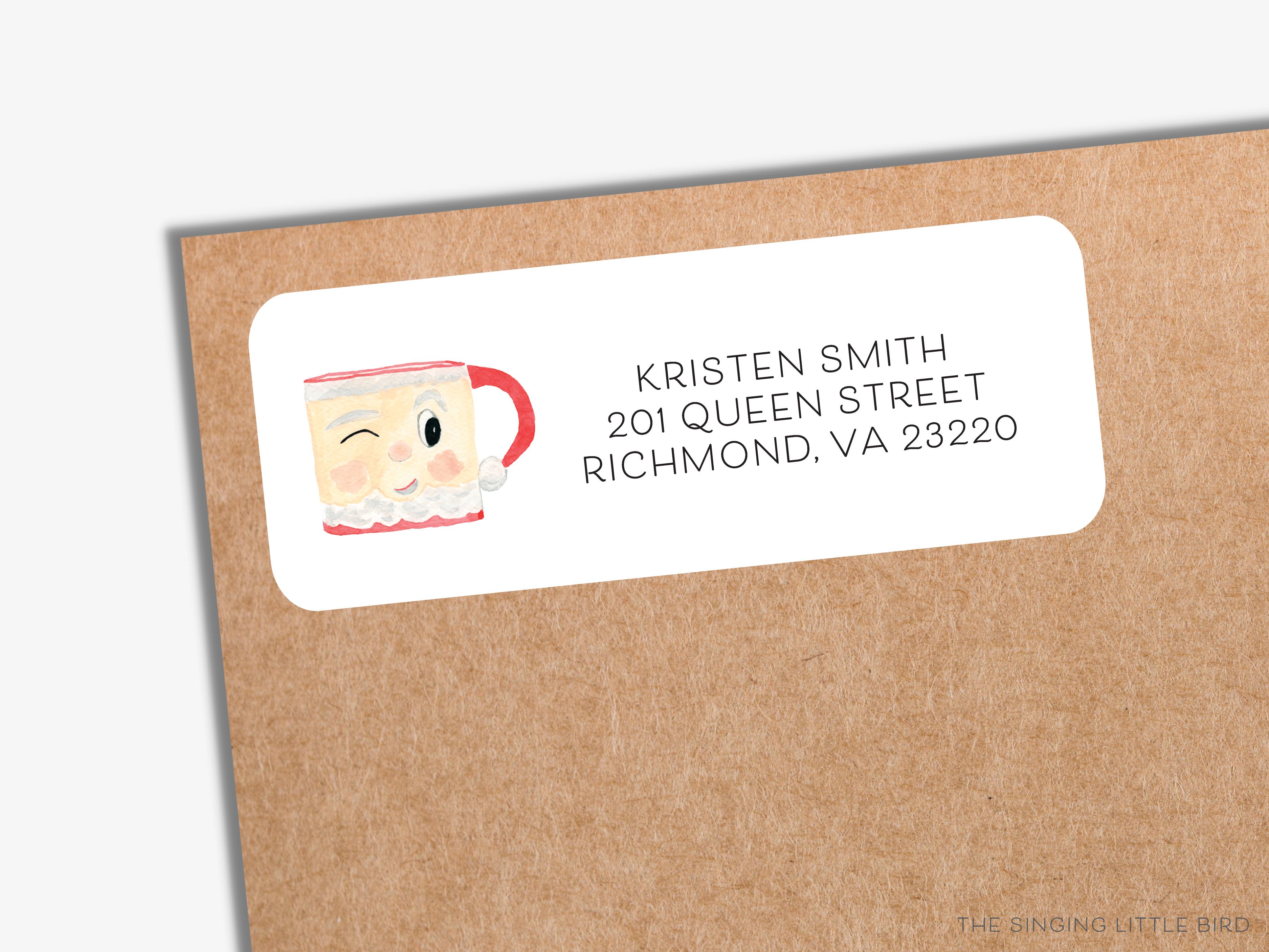 Santa Mug Return Address Labels-These personalized return address labels are 2.625" x 1" and feature our hand-painted watercolor Santa Mug, printed in the USA on beautiful matte finish labels. These make great gifts for yourself or the Christmas lover.-The Singing Little Bird