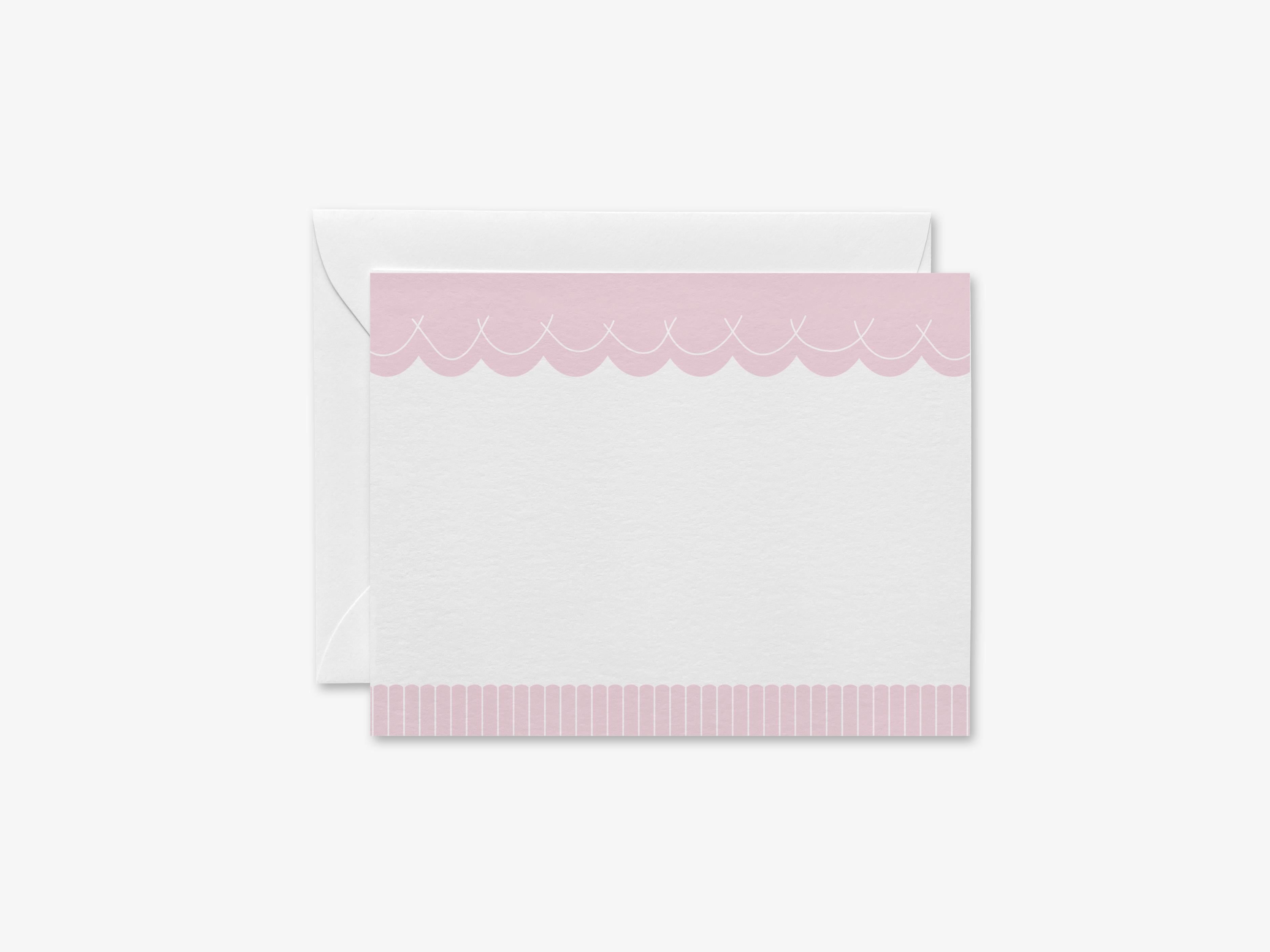 Scalloped Flat Notes [Sets of 8]-These flat notecards are 4.25x5.5 and feature our hand-painted watercolor scalloped design, printed in the USA on 120lb textured stock. They come with white envelopes and make great all occasion girly cards.-The Singing Little Bird