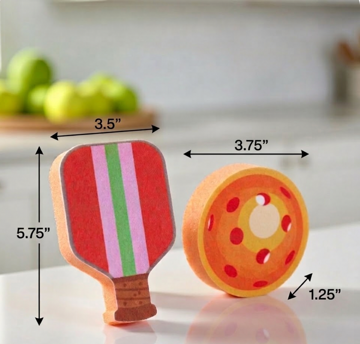 Pickleball Paddle & Ball Kitchen Sponge Set - 2 Pack -Red Paddle & Orange Ball