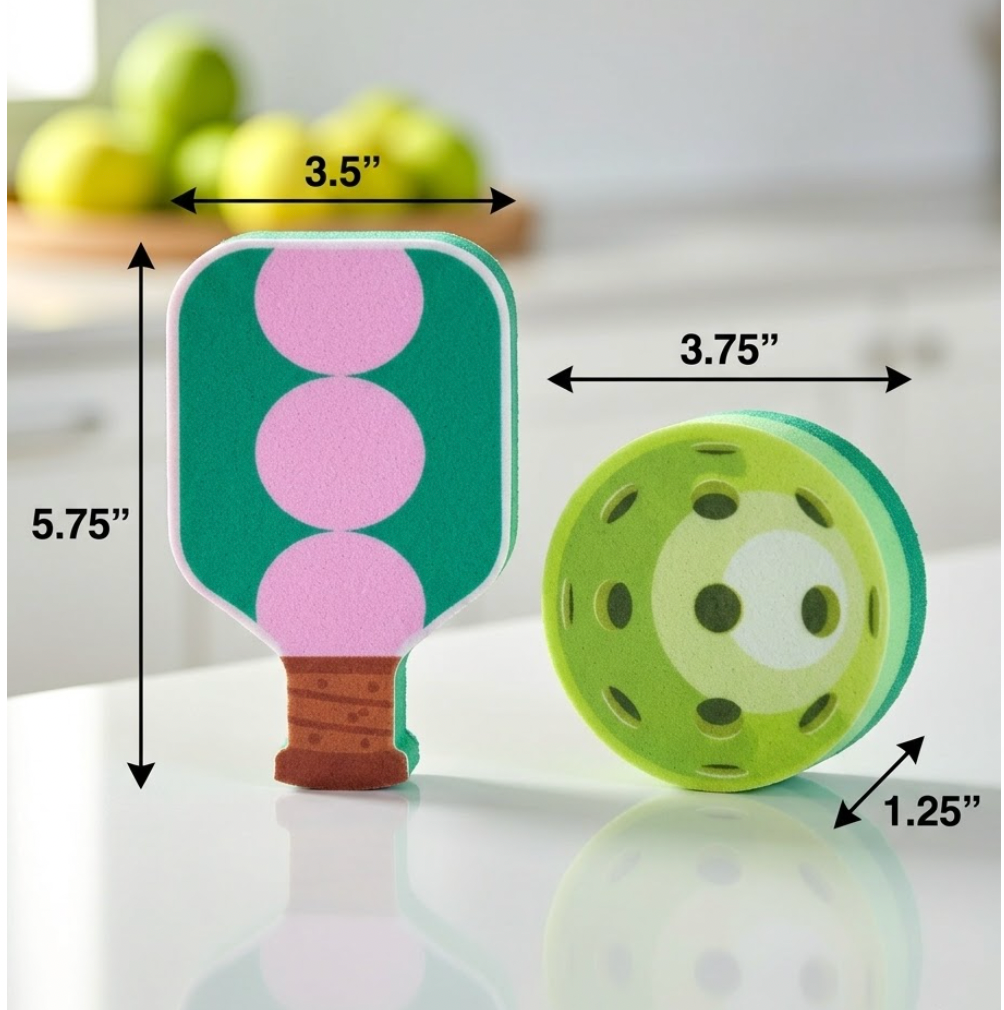 Pickleball Paddle & Ball Kitchen Sponge Set - 2 Pack -Green Paddle & Green Ball