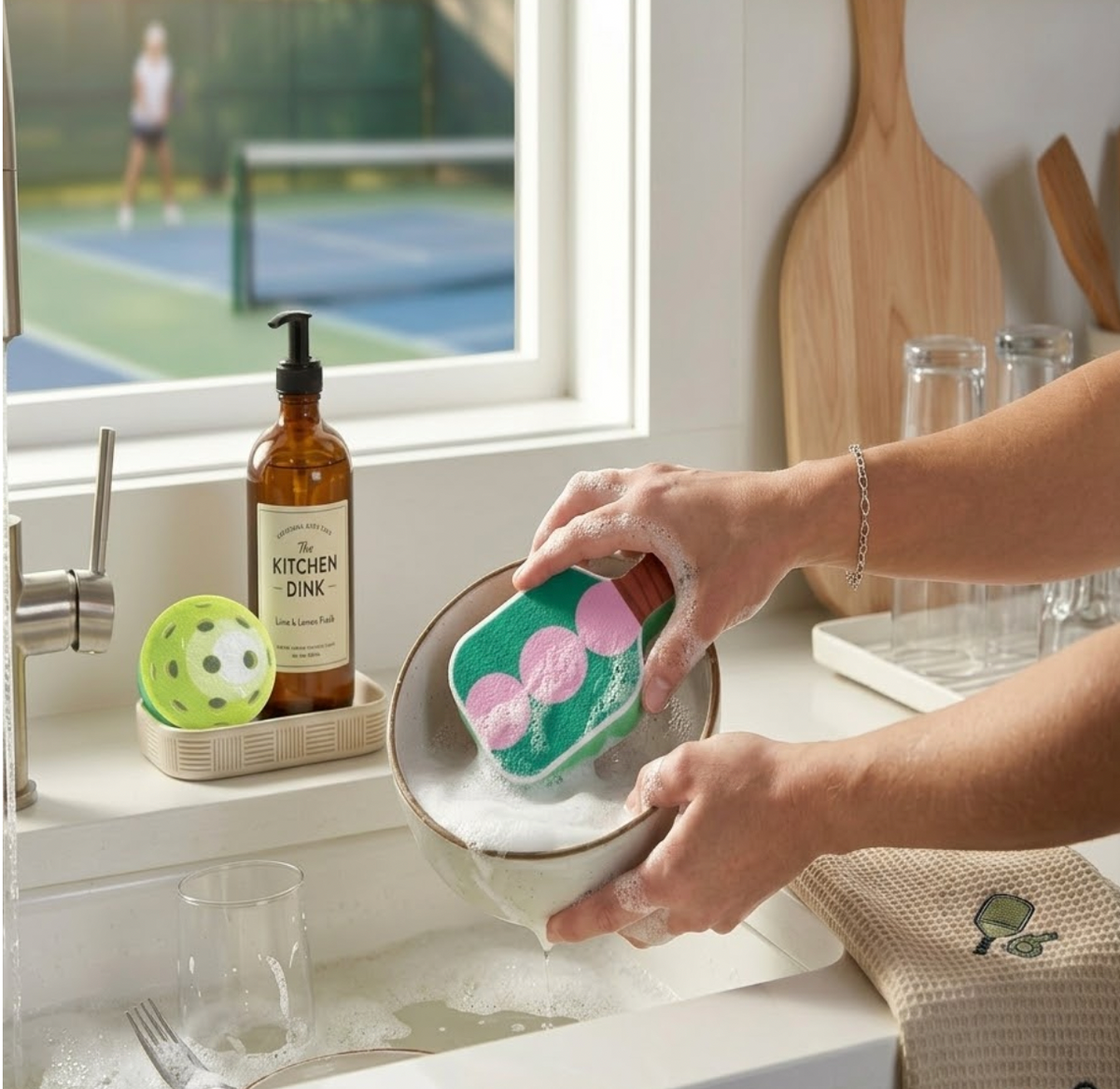 Pickleball Paddle & Ball Kitchen Sponge Set - 2 Pack -Green Paddle & Green Ball