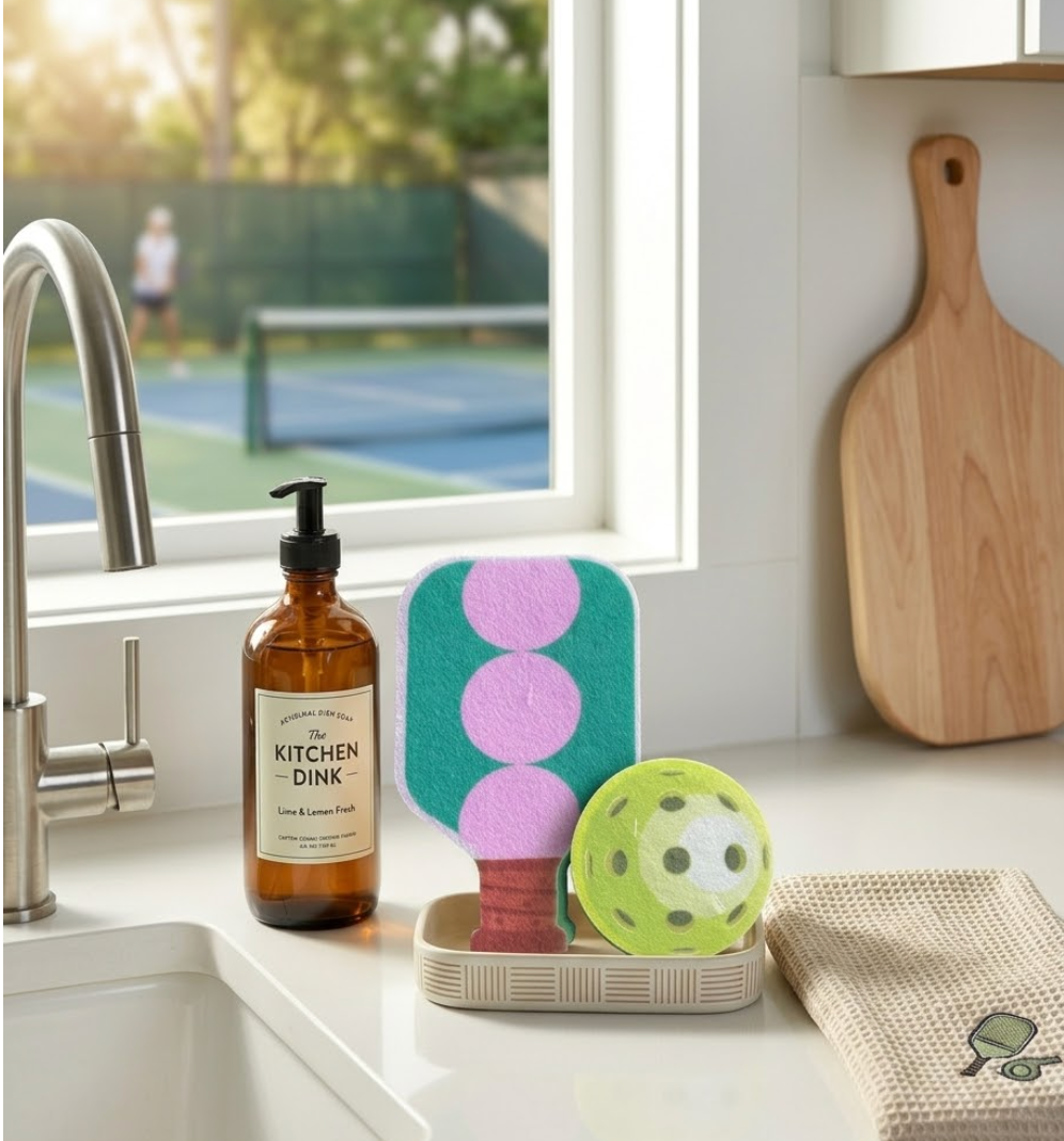 Pickleball Paddle & Ball Kitchen Sponge Set - 2 Pack -Green Paddle & Green Ball
