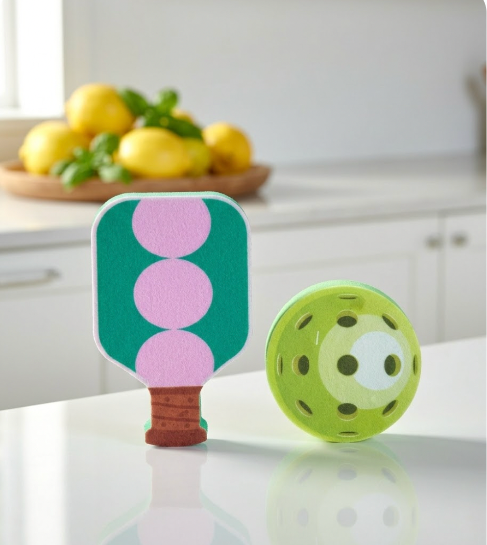 Pickleball Paddle & Ball Kitchen Sponge Set - 2 Pack -Green Paddle & Green Ball