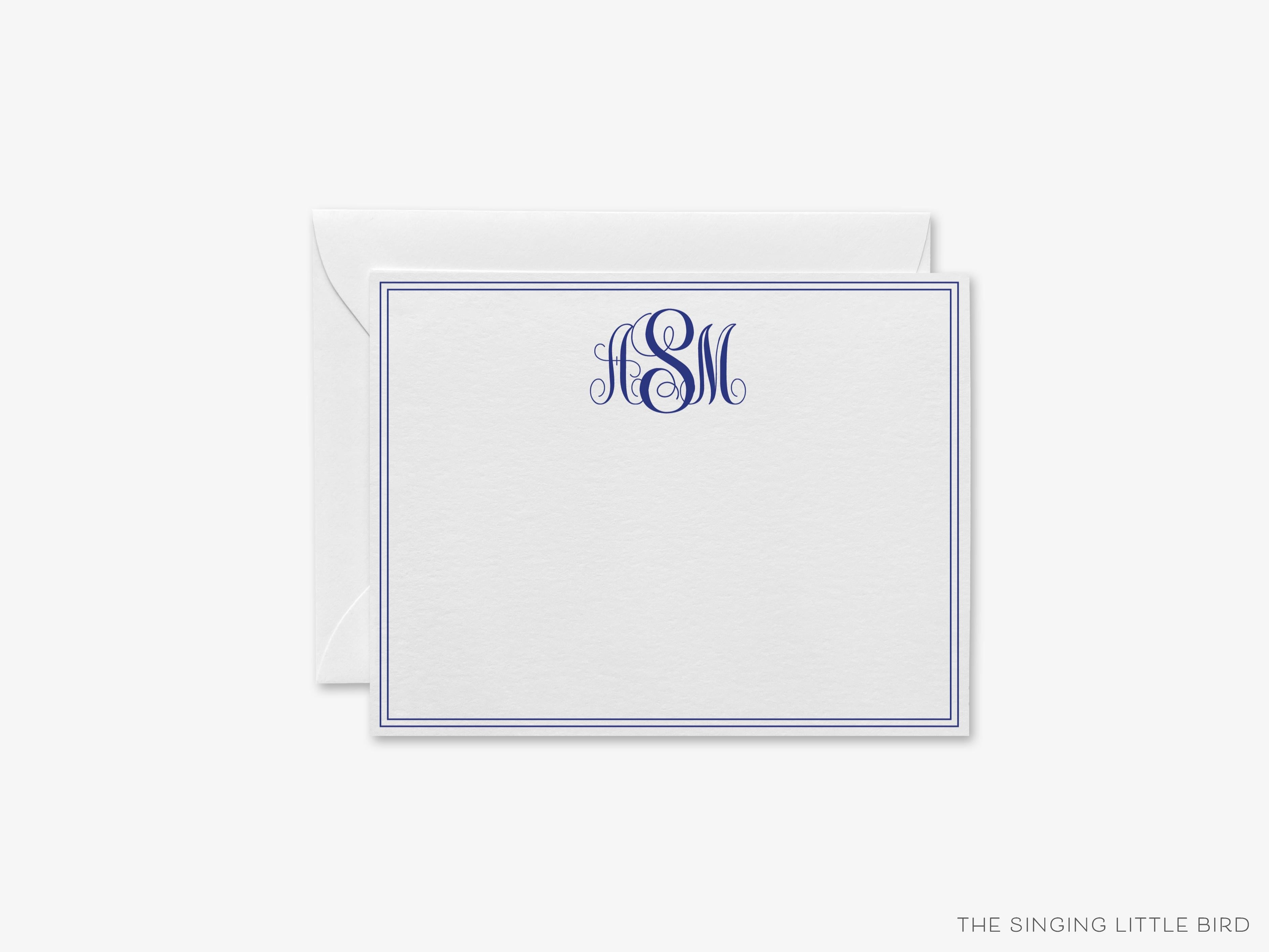 Script Monogram Flat Notes-These personalized flat notecards are 4.25x5.5 and feature our hand-painted watercolor script initials, printed in the USA on 120lb textured stock. They come with your choice of envelopes and make great thank yous and gifts for the monogram lover in your life.-The Singing Little Bird