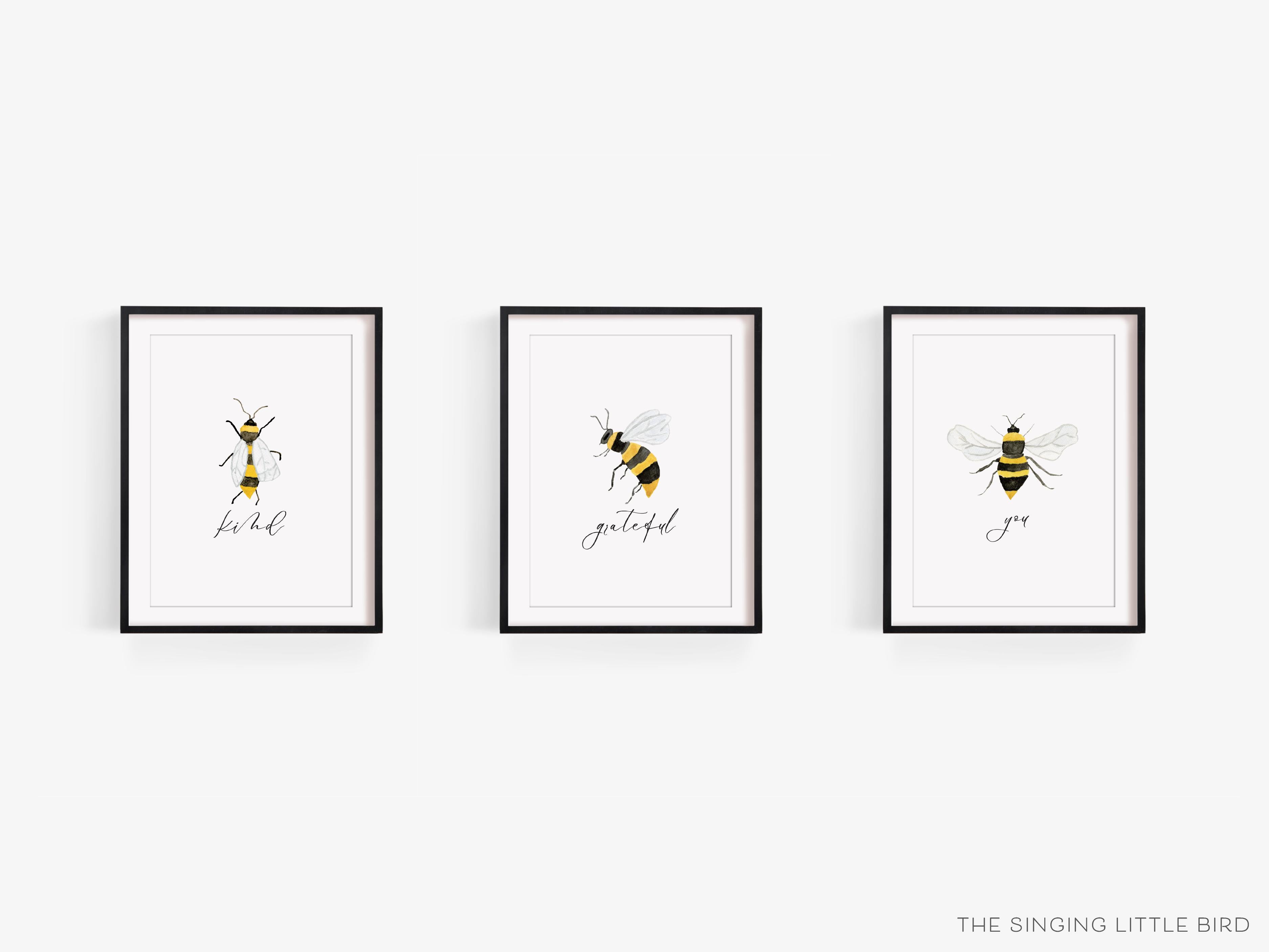 Set of 3 Bee Quote Art Print-This watercolor art print features our hand-painted bees, printed in the USA on 120lb high quality art paper. This makes a great gift or wall decor for the bee pun lover in your life.-The Singing Little Bird