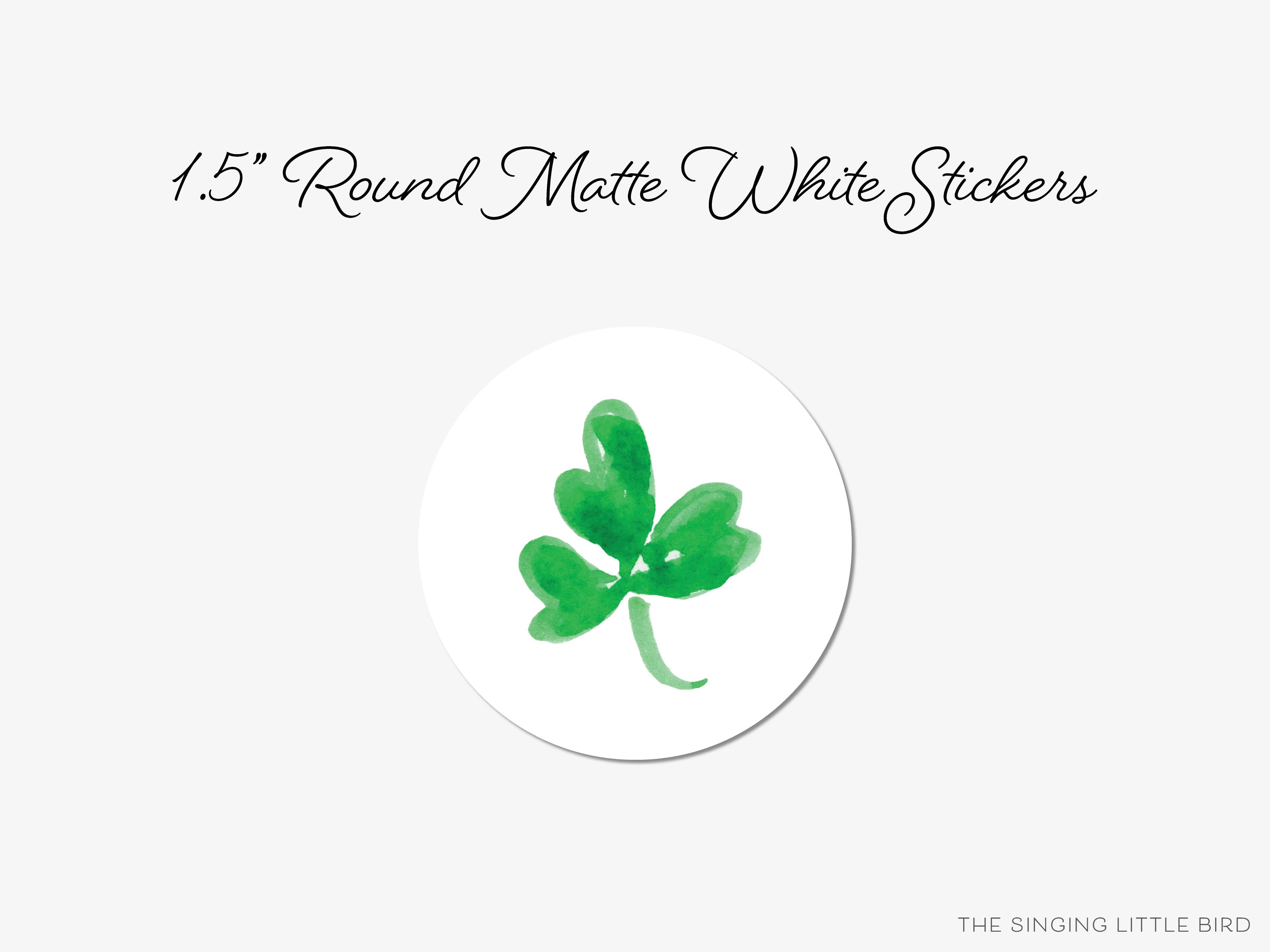 Shamrock Round Stickers-These matte round stickers feature our hand-painted watercolor three leaf clover, making great envelope seals or gifts for the shamrock lover in your life.-The Singing Little Bird