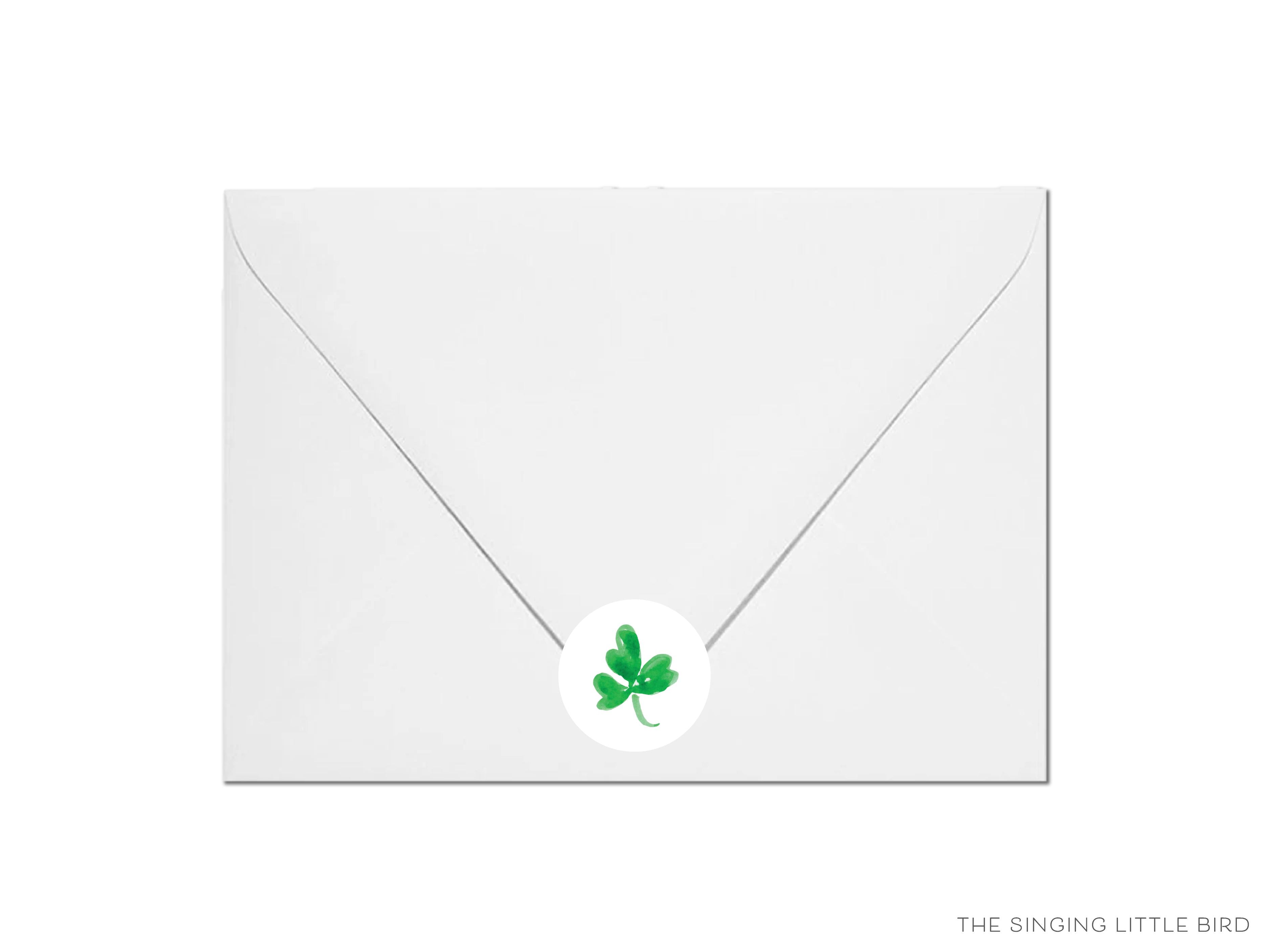 Shamrock Round Stickers-These matte round stickers feature our hand-painted watercolor three leaf clover, making great envelope seals or gifts for the shamrock lover in your life.-The Singing Little Bird