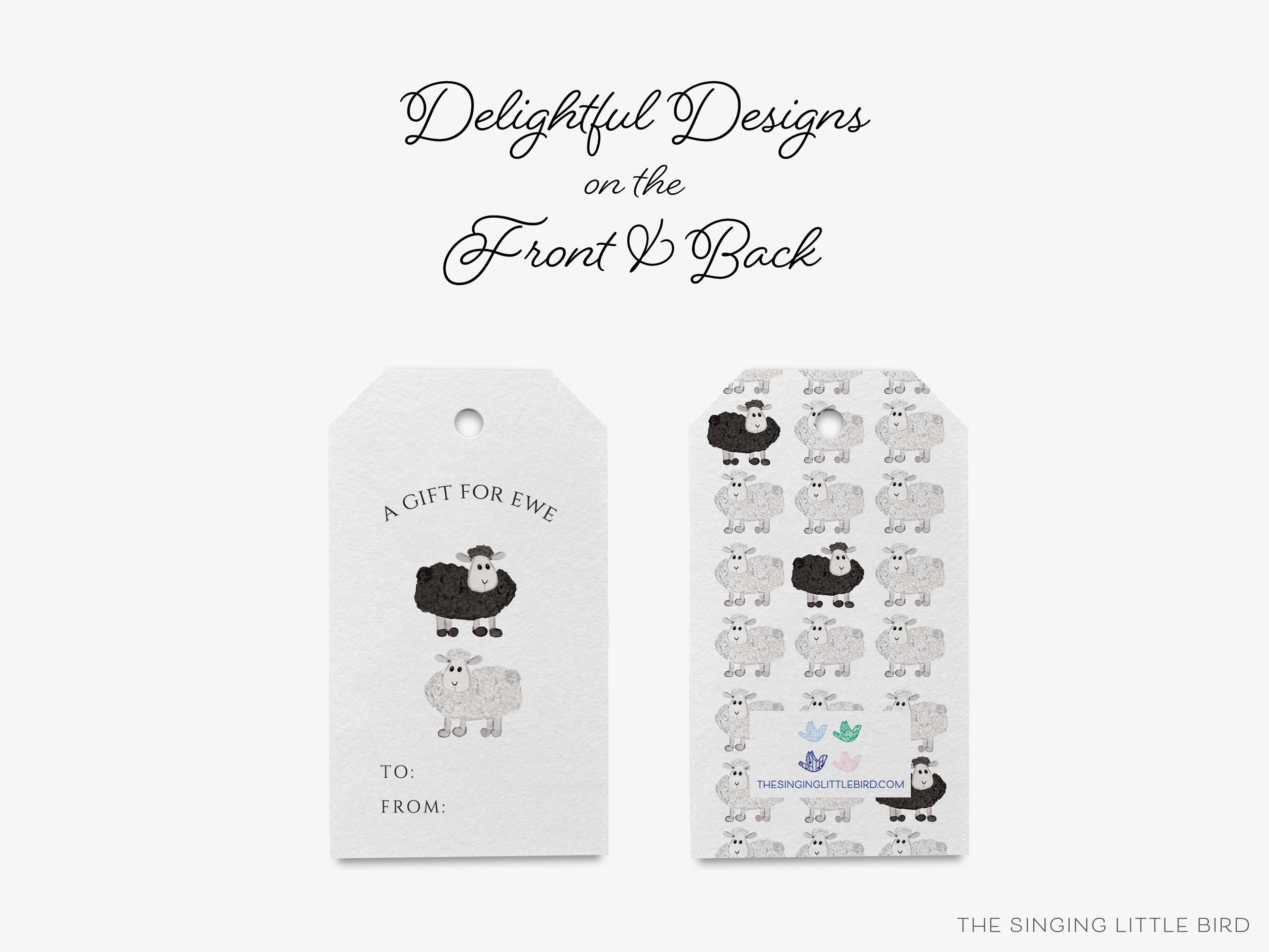 Sheep Gift Tags [Set of 8]-These gift tags come in sets, hole-punched with white twine and feature our hand-painted watercolor sheep, printed in the USA on 120lb textured stock. They make great tags for gifting or gifts for the wool lover in your life.-The Singing Little Bird