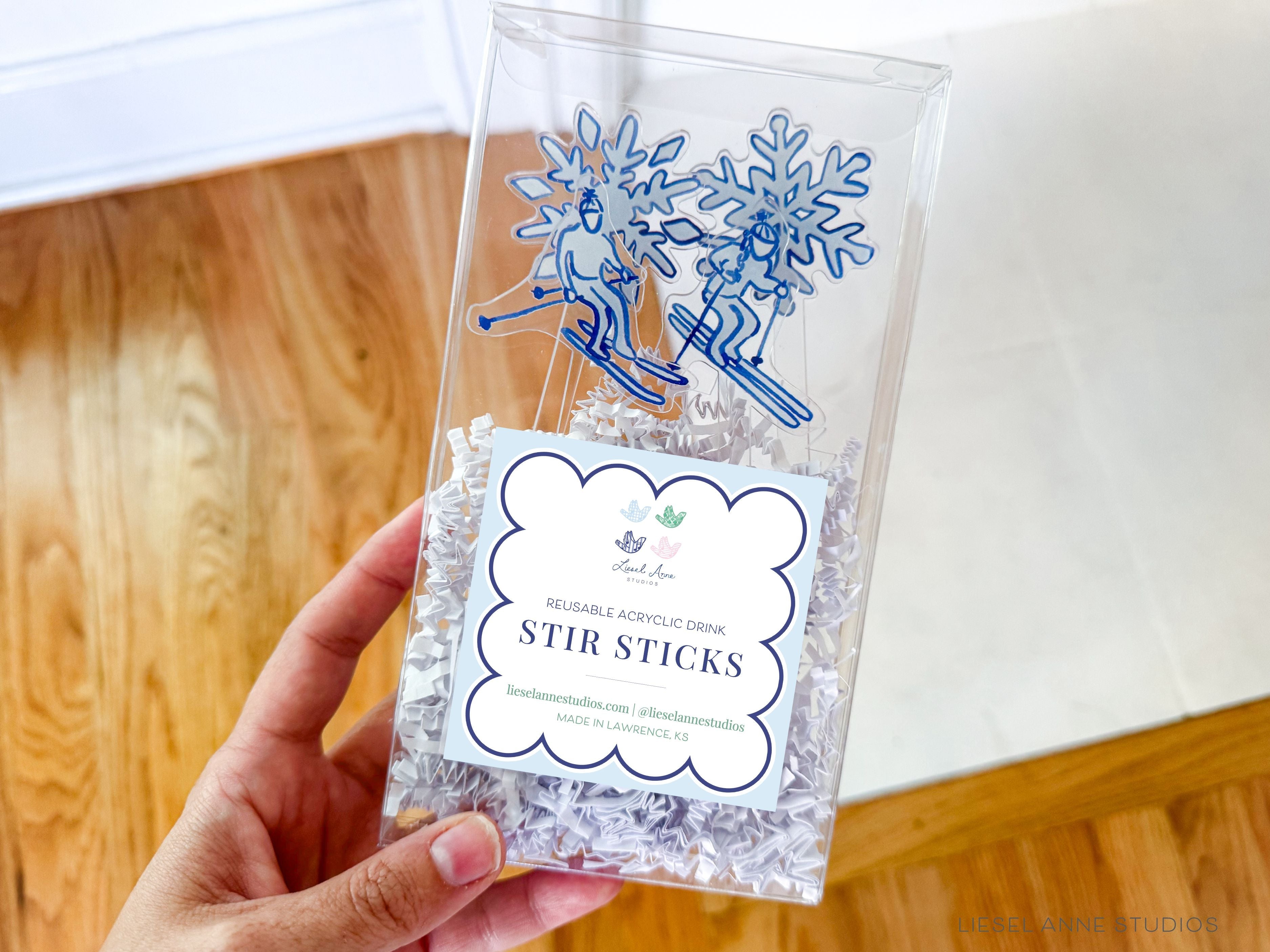 Skier Snowflake Acrylic Drink Stir Sticks-The Singing Little Bird