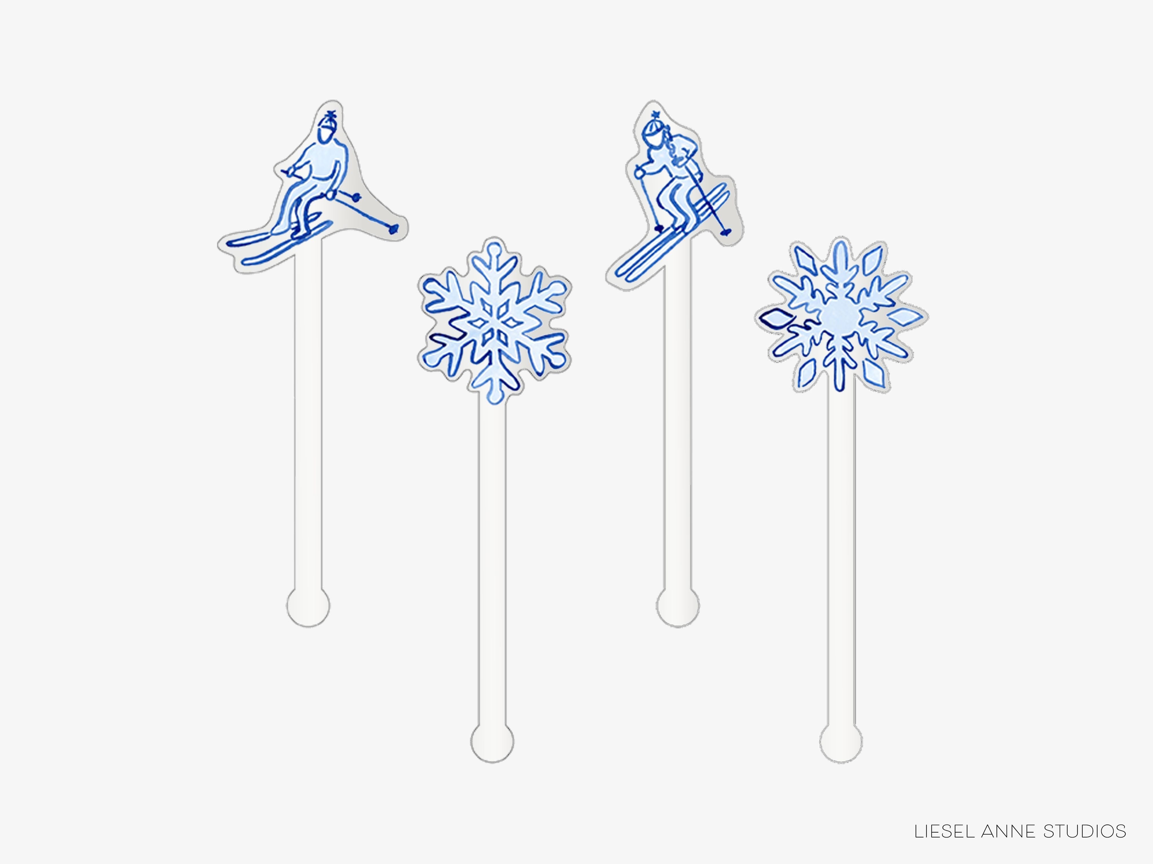 Skier Snowflake Acrylic Drink Stir Sticks-The Singing Little Bird