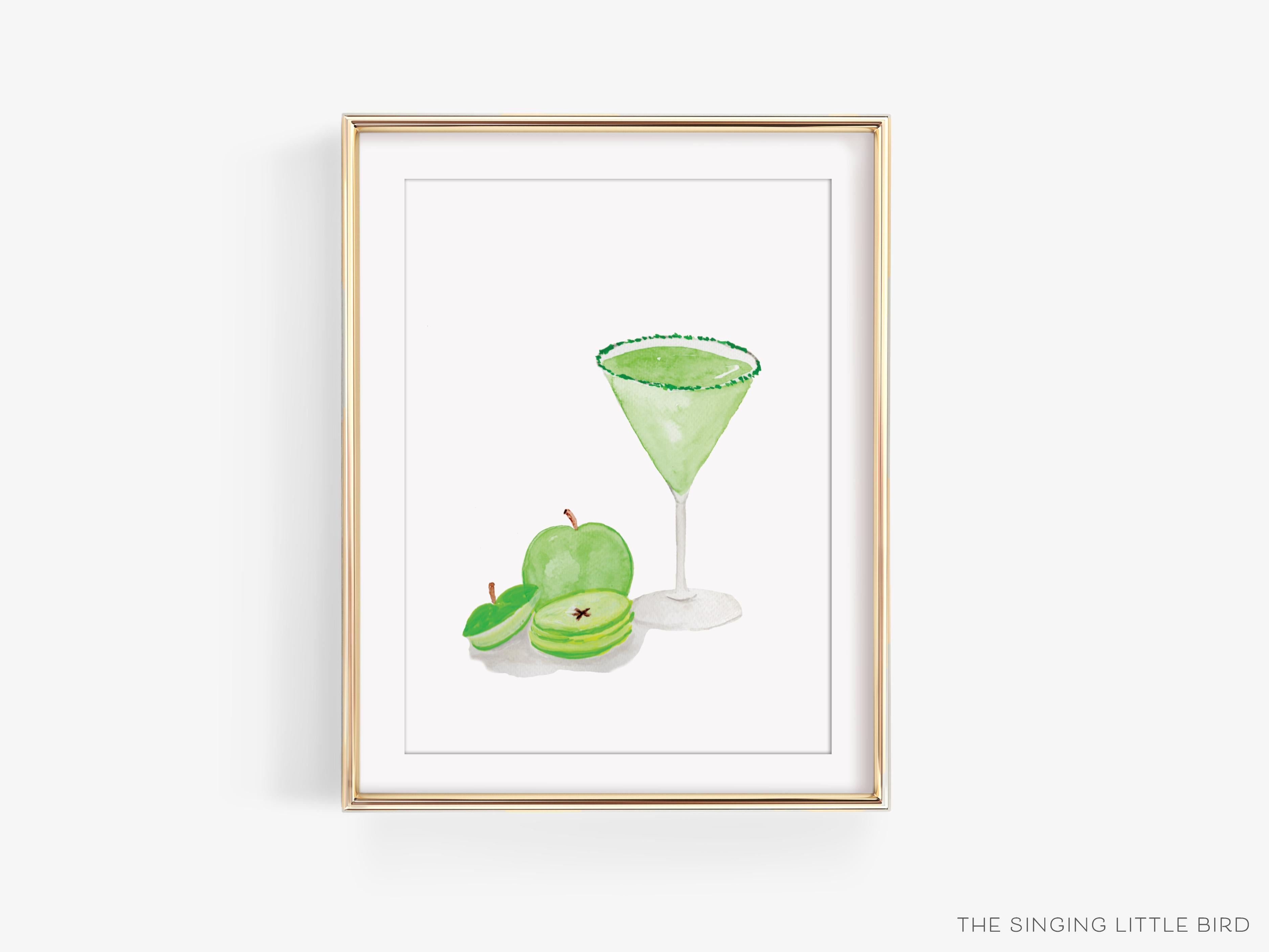 Sour Apple Martini Cocktail Art Print-This watercolor art print features our hand-painted apple and martini glass, printed in the USA on 120lb high quality art paper. This makes a great gift or wall decor for the cocktail lover in your life.-The Singing Little Bird