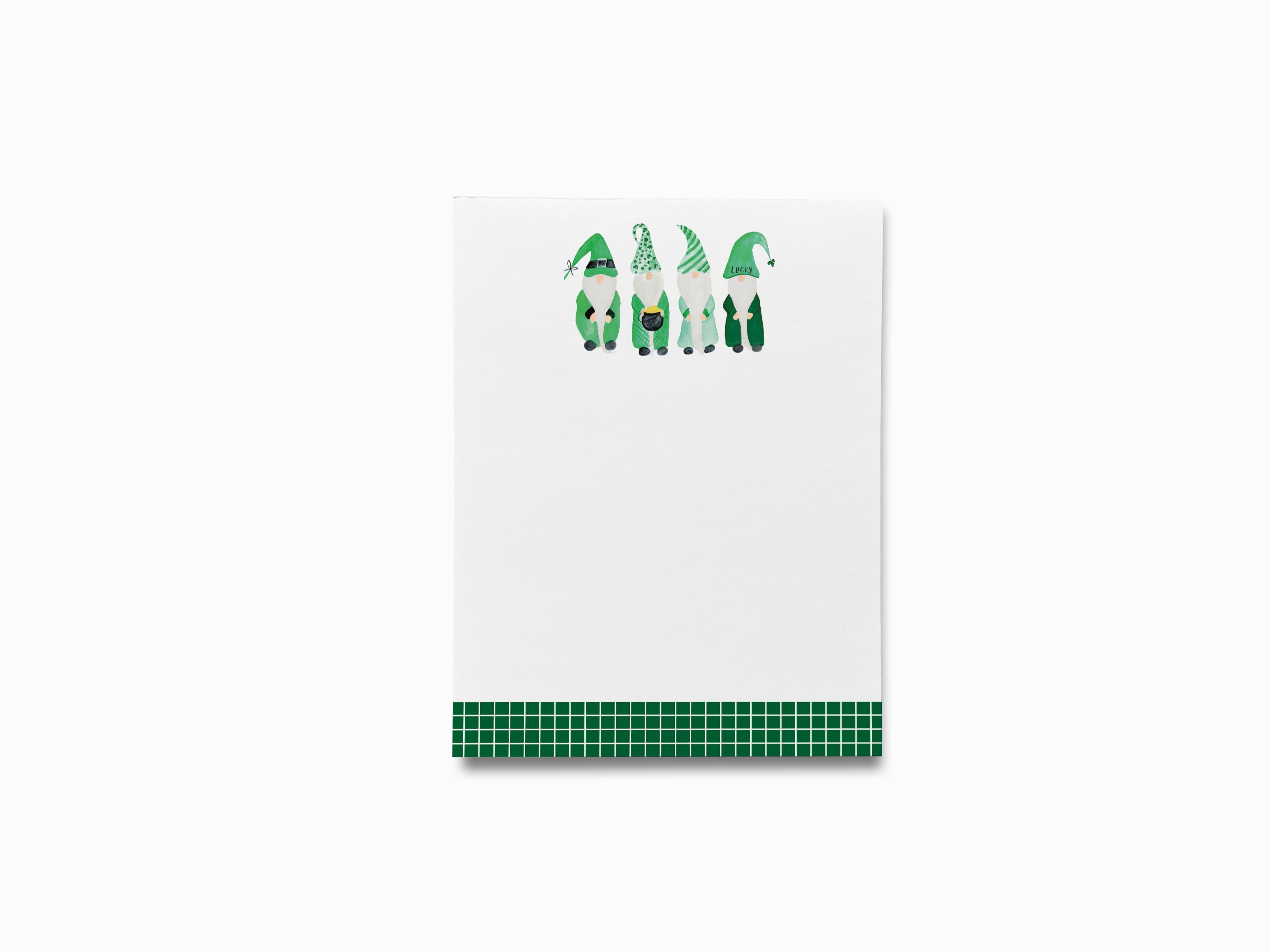 St. Patrick's Day Gnome Notepad-These notepads feature our hand-painted watercolor gnomes, printed in the USA on a beautiful smooth stock. You choose which size you want (or bundled together for a beautiful gift set) and makes a great gift for the checklist and St. Patrick's Day lover in your life.-The Singing Little Bird
