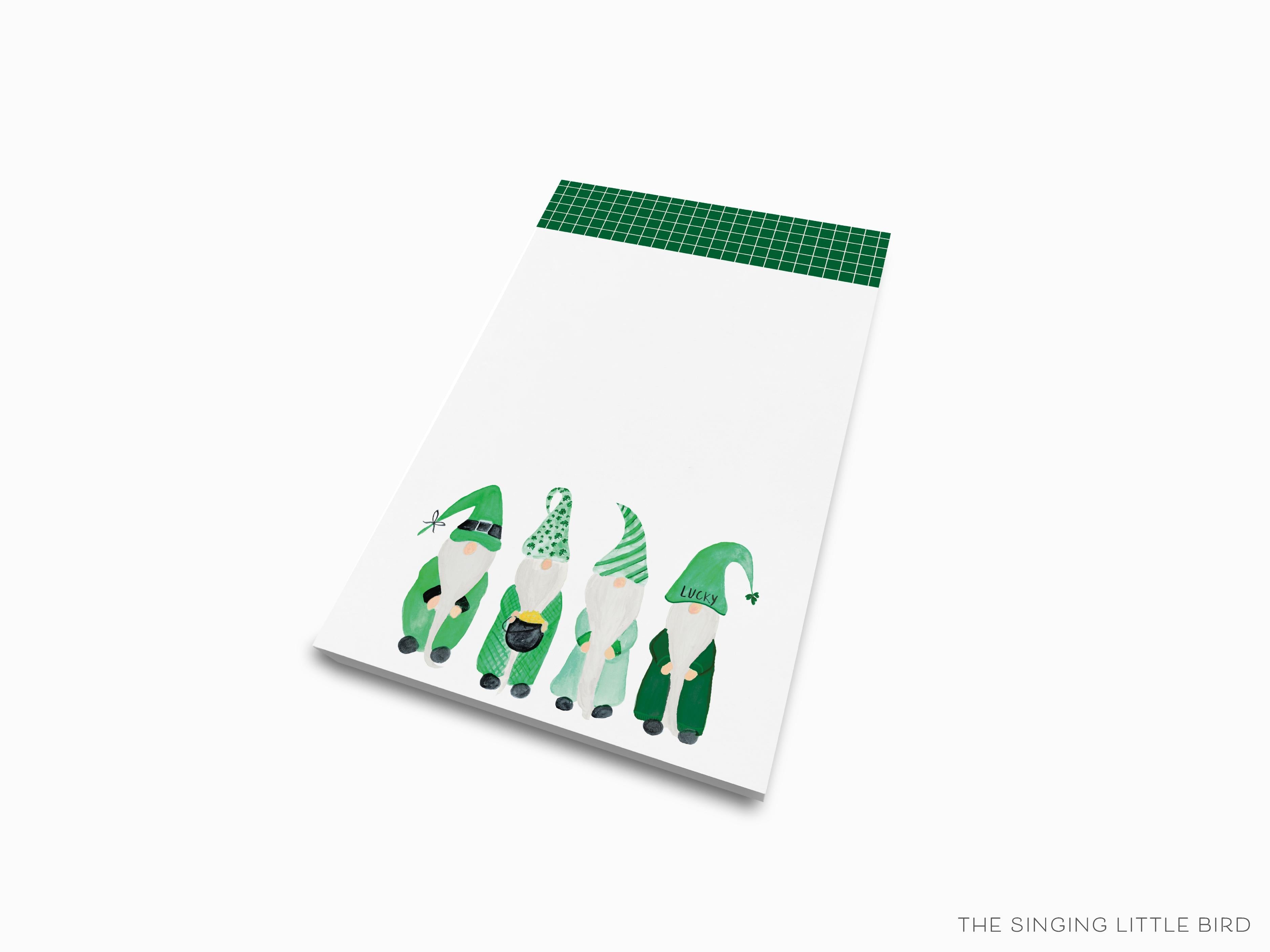 St. Patrick's Day Gnome Notepad-These notepads feature our hand-painted watercolor gnomes, printed in the USA on a beautiful smooth stock. You choose which size you want (or bundled together for a beautiful gift set) and makes a great gift for the checklist and St. Patrick's Day lover in your life.-The Singing Little Bird