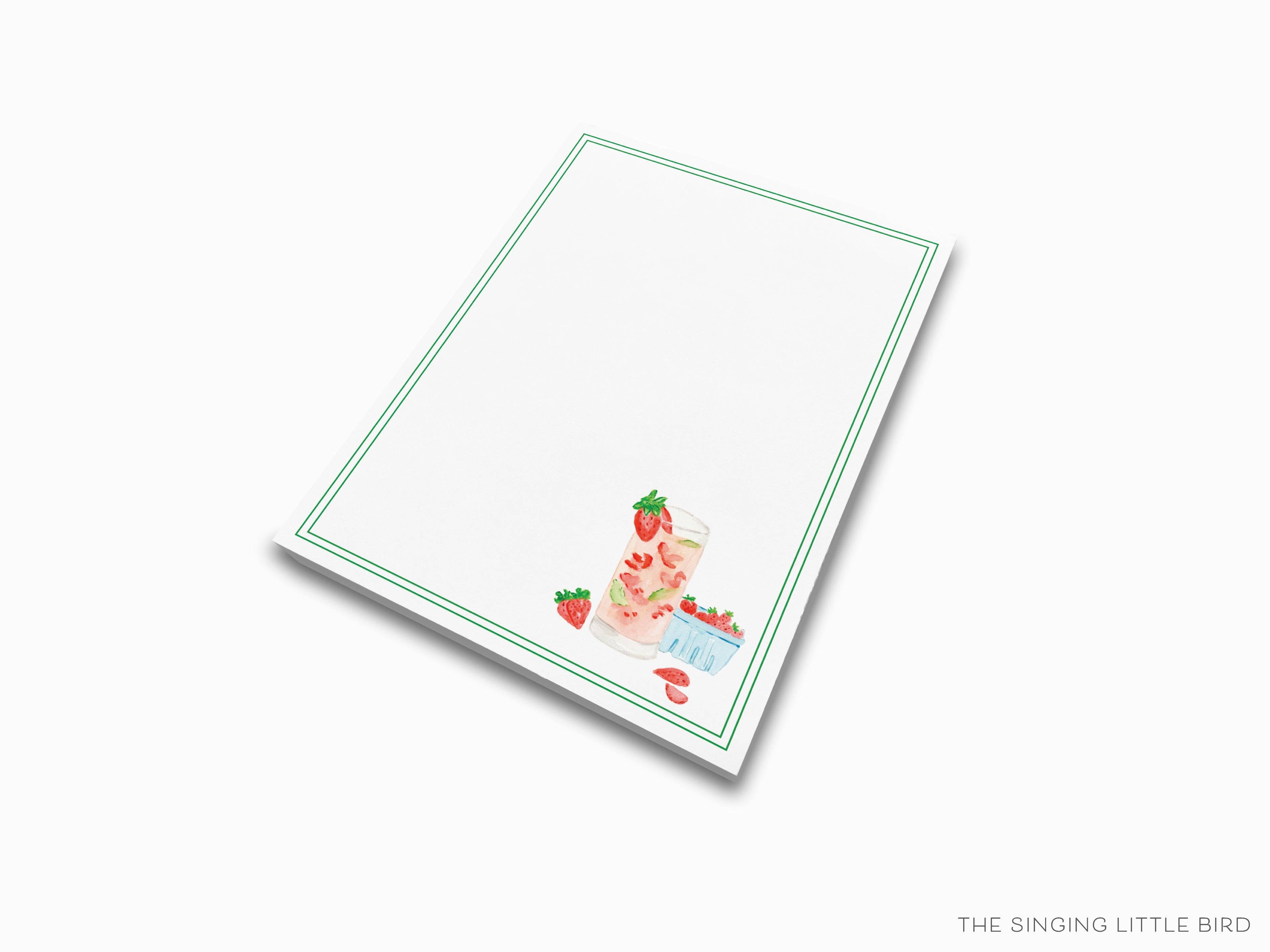 Strawberry Basil Cocktail Notepad-These notepads feature our hand-painted watercolor strawberries and cocktail glass, printed in the USA on a beautiful smooth stock. You choose which size you want (or bundled together for a beautiful gift set) and makes a great gift for the checklist and cocktail lover in your life.-The Singing Little Bird