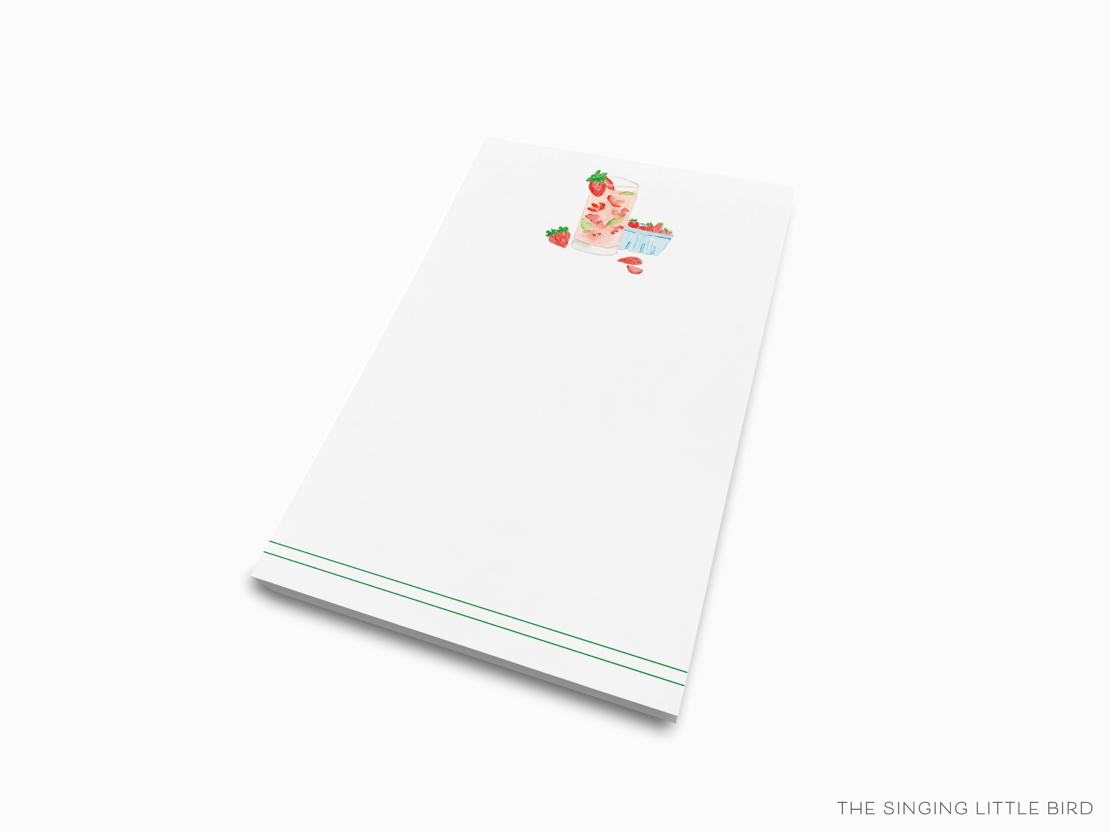 Strawberry Basil Cocktail Notepad-These notepads feature our hand-painted watercolor strawberries and cocktail glass, printed in the USA on a beautiful smooth stock. You choose which size you want (or bundled together for a beautiful gift set) and makes a great gift for the checklist and cocktail lover in your life.-The Singing Little Bird