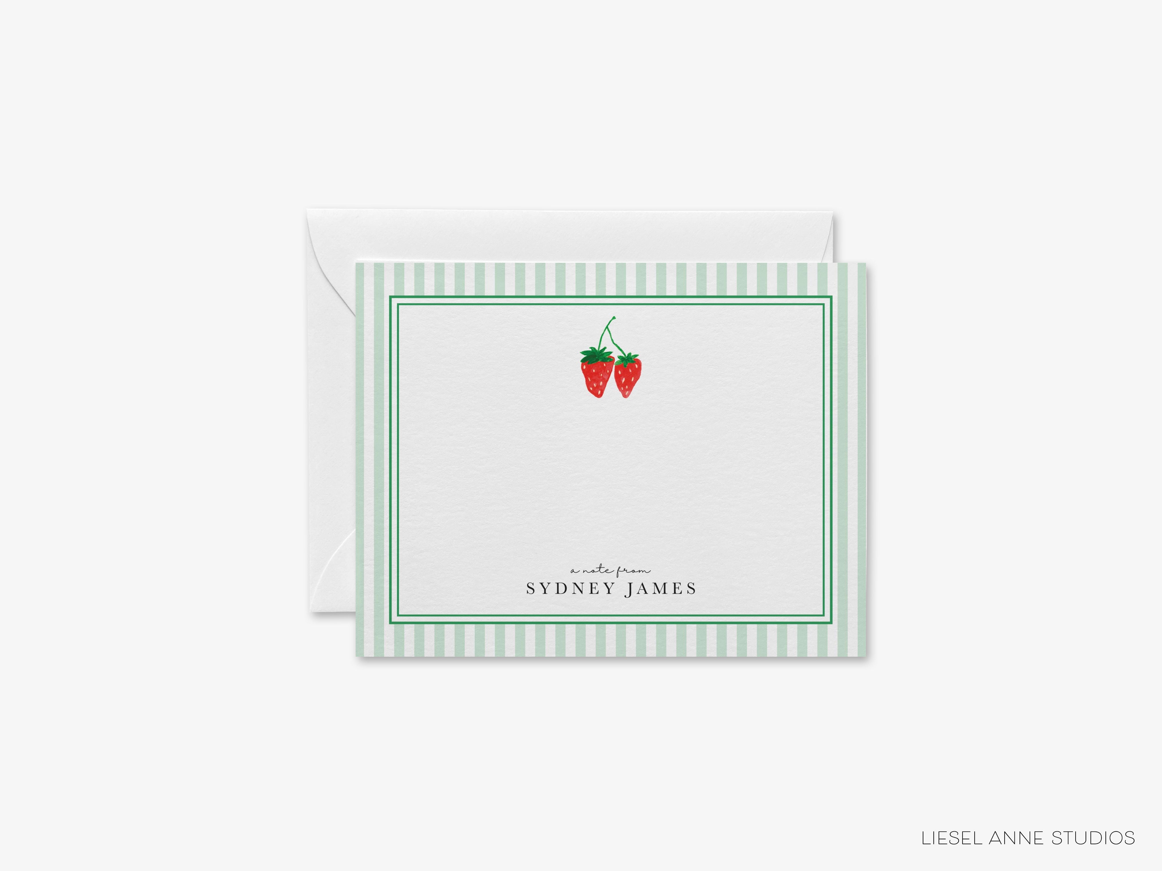 Strawberry Flat Notes-These personalized flat notecards are 4.25x5.5 and feature our hand-painted watercolor strawberries, printed in the USA on 120lb textured stock. They come with your choice of envelopes and make great thank yous and gifts for the berry lover in your life.-The Singing Little Bird