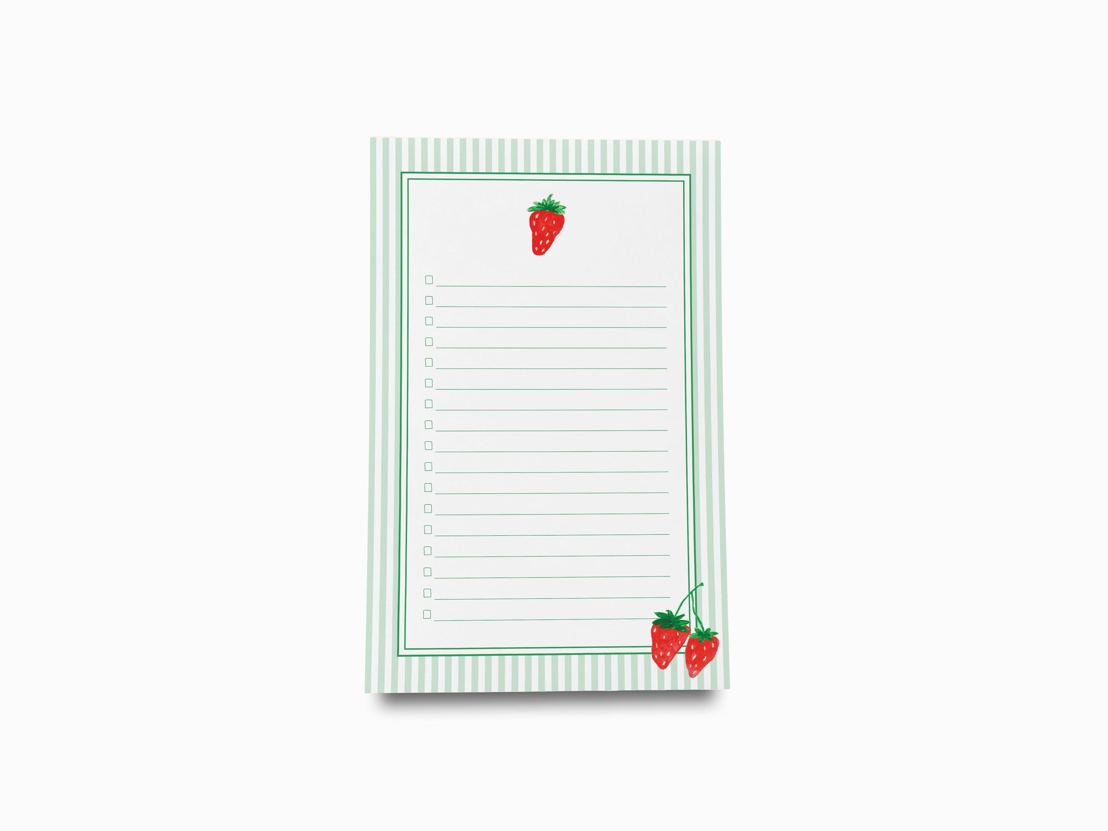 Strawberry Notepad-These notepads feature our hand-painted watercolor strawberry, printed in the USA on a beautiful smooth stock. You choose which size you want (or bundled together for a beautiful gift set) and makes a great gift for the checklist and fruit lover in your life.-The Singing Little Bird