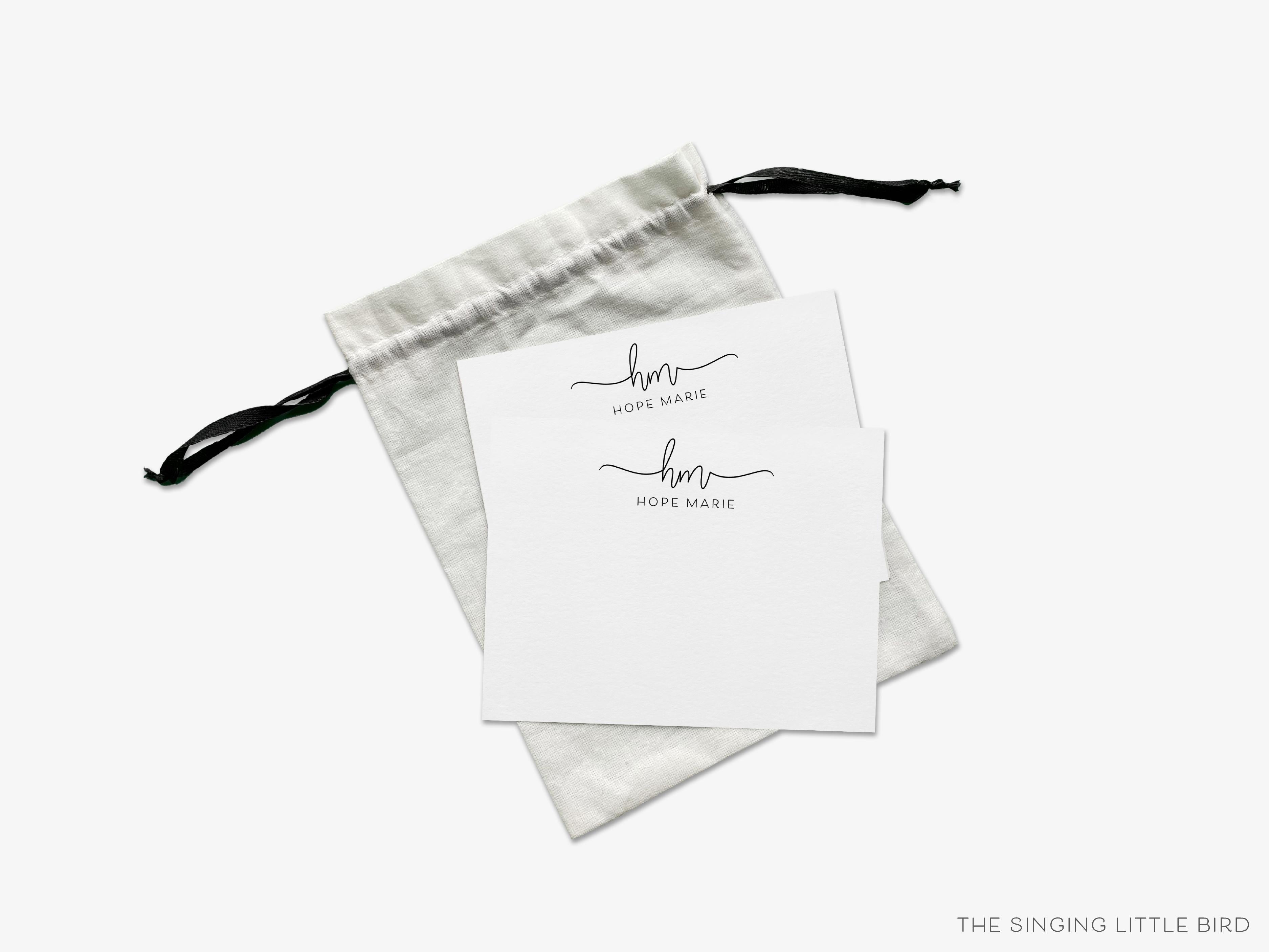 Swash Script Monogram Flat Notes-These personalized flat notecards are 4.25x5.5 and feature our hand-painted watercolor swash script initials, printed in the USA on 120lb textured stock. They come with your choice of envelopes and make great thank yous and gifts for the monogram lover in your life.-The Singing Little Bird