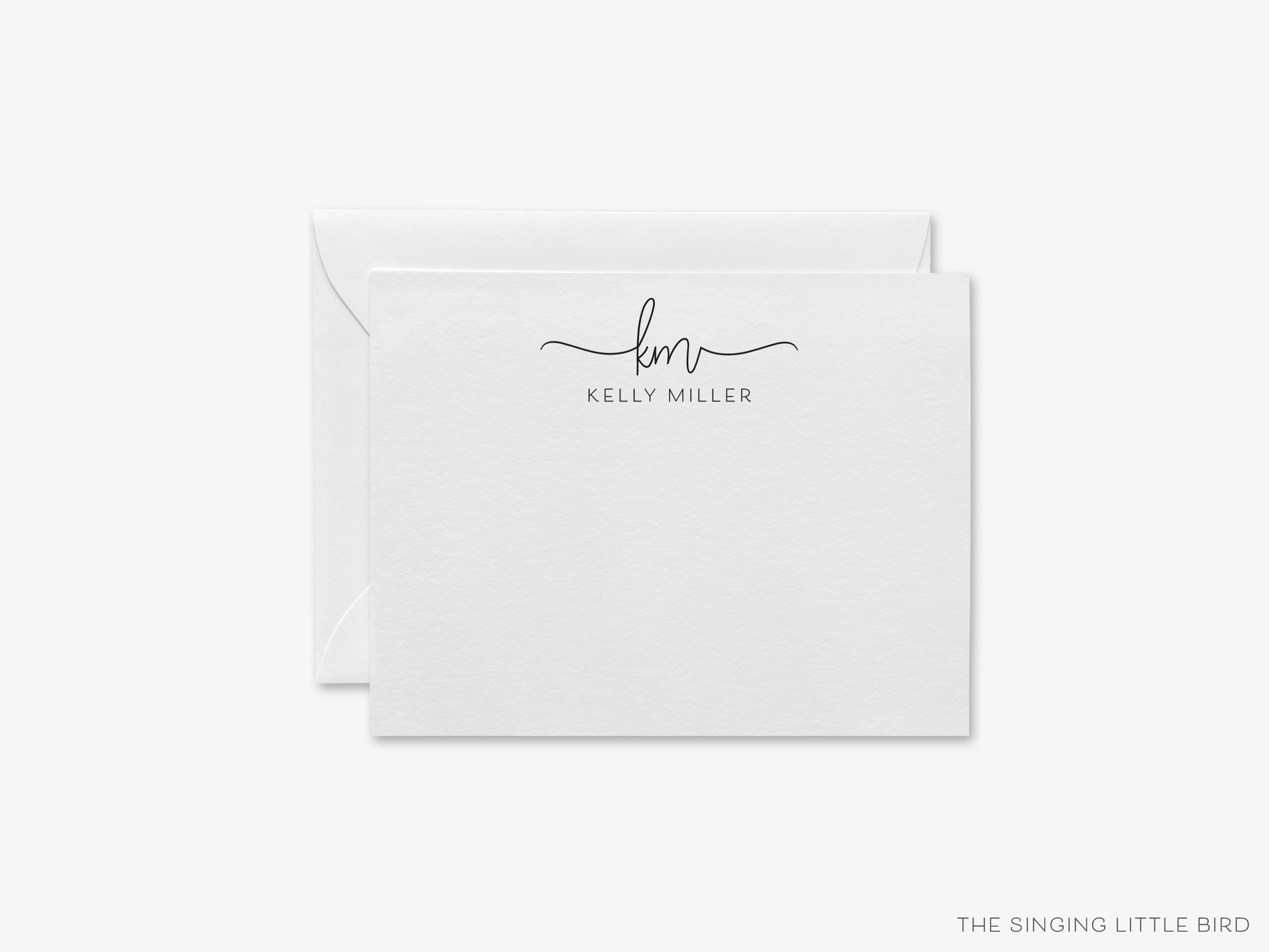 Swash Script Monogram Flat Notes-These personalized flat notecards are 4.25x5.5 and feature our hand-painted watercolor swash script initials, printed in the USA on 120lb textured stock. They come with your choice of envelopes and make great thank yous and gifts for the monogram lover in your life.-The Singing Little Bird
