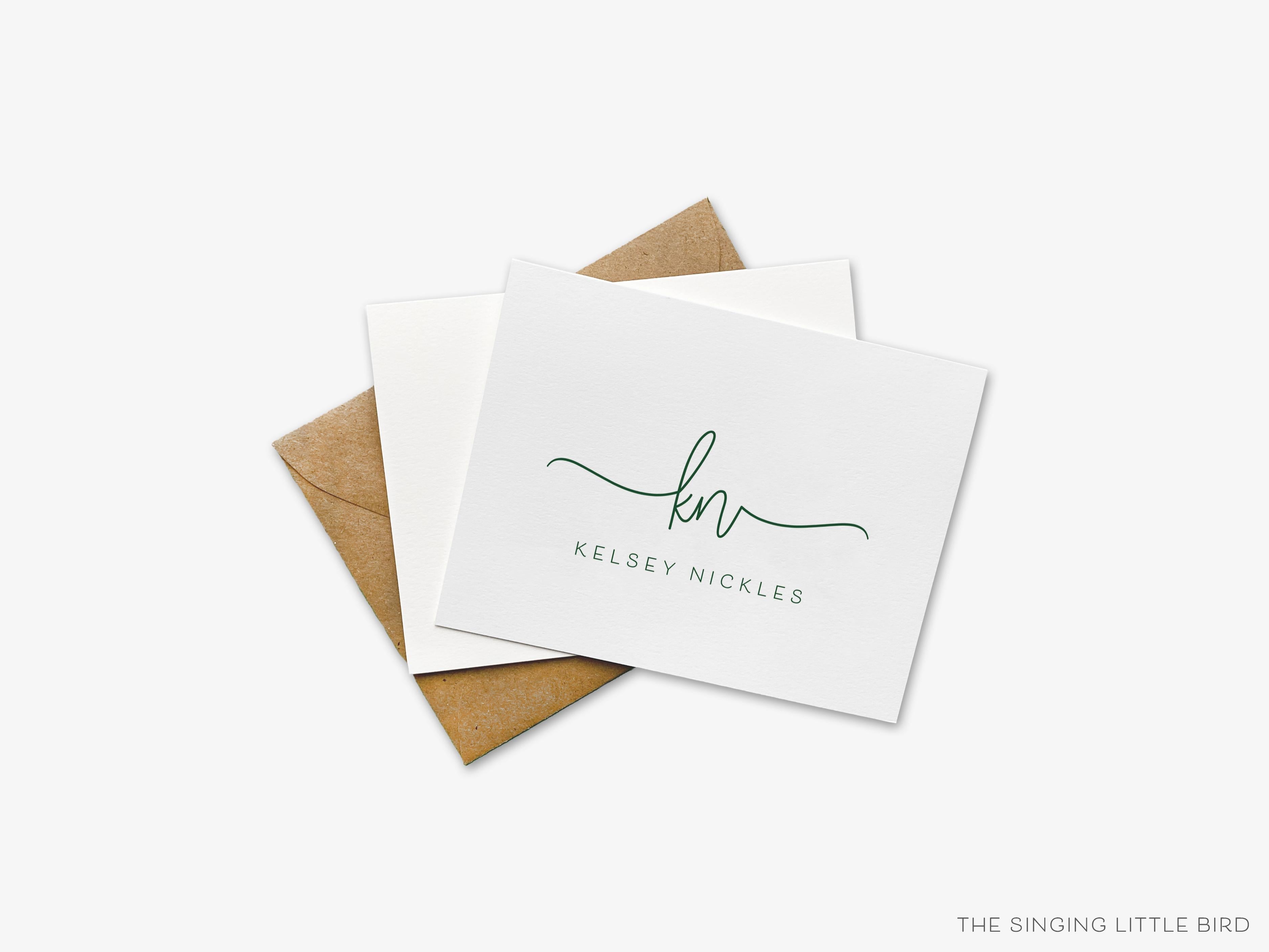Swash Script Monogram Greeting Cards-These folded greeting cards are 4.25x5.5 and feature our hand-painted swash script print, printed in the USA on 100lb textured stock. They come with a White or Kraft envelope and make a great thank you or just because card personalized with your monogram.-The Singing Little Bird