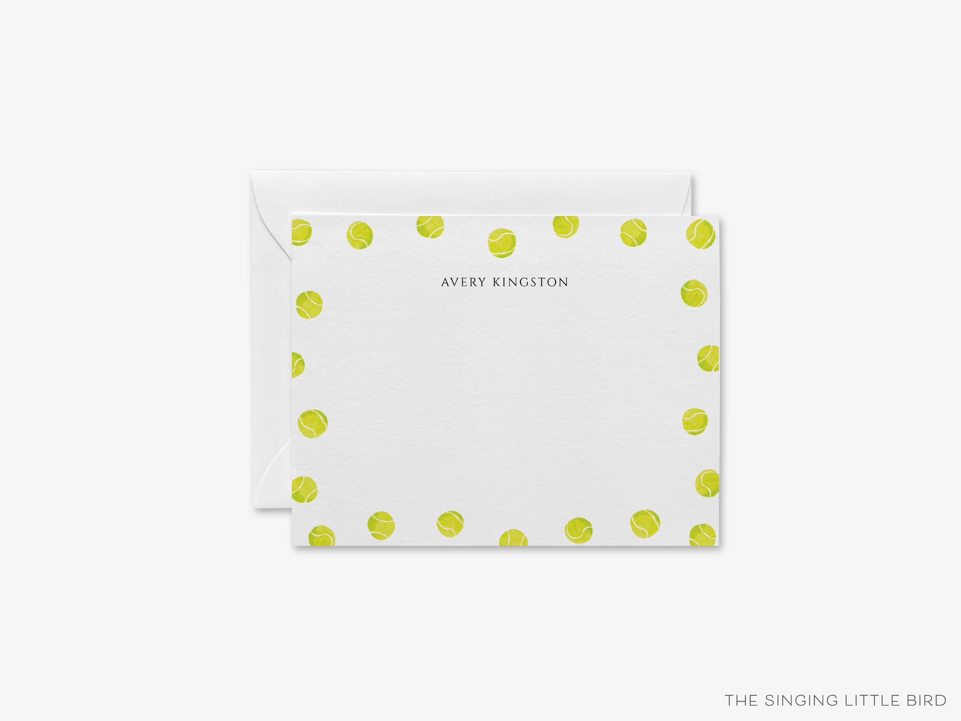 Tennis Ball Flat Notes-These personalized flat notecards are 4.25x5.5 and feature our hand-painted watercolor tennis balls, printed in the USA on 120lb textured stock. They come with your choice of envelopes and make great thank yous and gifts for the tennis lover in your life.-The Singing Little Bird