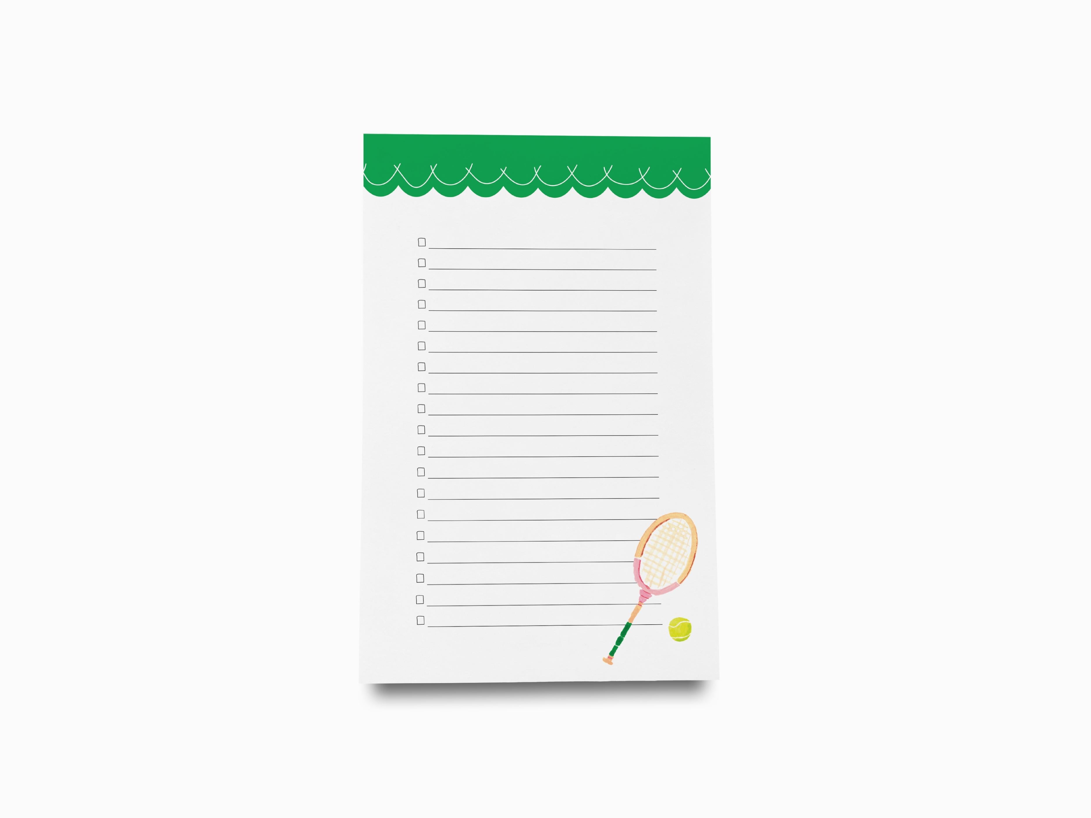 Tennis Notepad-These notepads feature our hand-painted watercolor tennis racket, printed in the USA on a beautiful smooth stock. You choose which size you want (or bundled together for a beautiful gift set) and makes a great gift for the checklist and sport lover in your life.-The Singing Little Bird