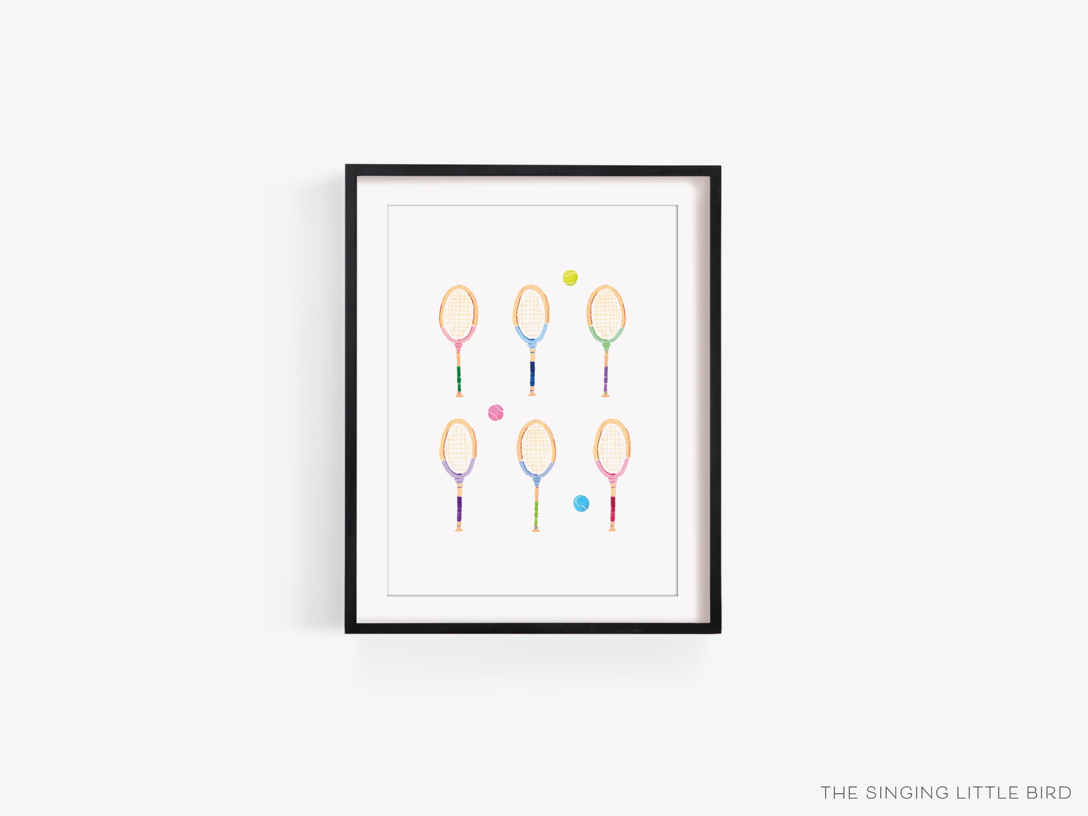 Tennis Racket Art Print-This watercolor art print features our hand-painted tennis rackets, printed in the USA on 120lb high quality art paper. This makes a great gift or wall decor for the tennis lover in your life.-The Singing Little Bird