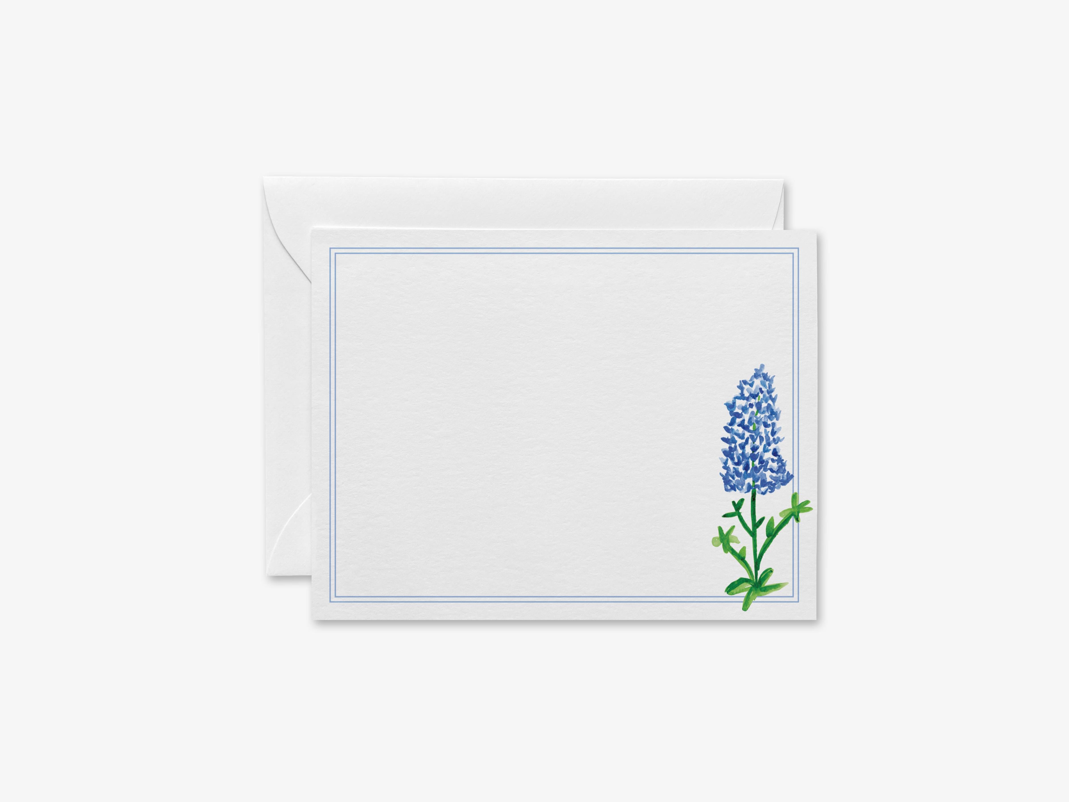 Texas Bluebonnet Flat Notes-These personalized flat notecards are 4.25x5.5 and feature our hand-painted watercolor bluebonnets, printed in the USA on 120lb textured stock. They come with your choice of envelopes and make great thank yous and gifts for the flower lover in your life.-The Singing Little Bird