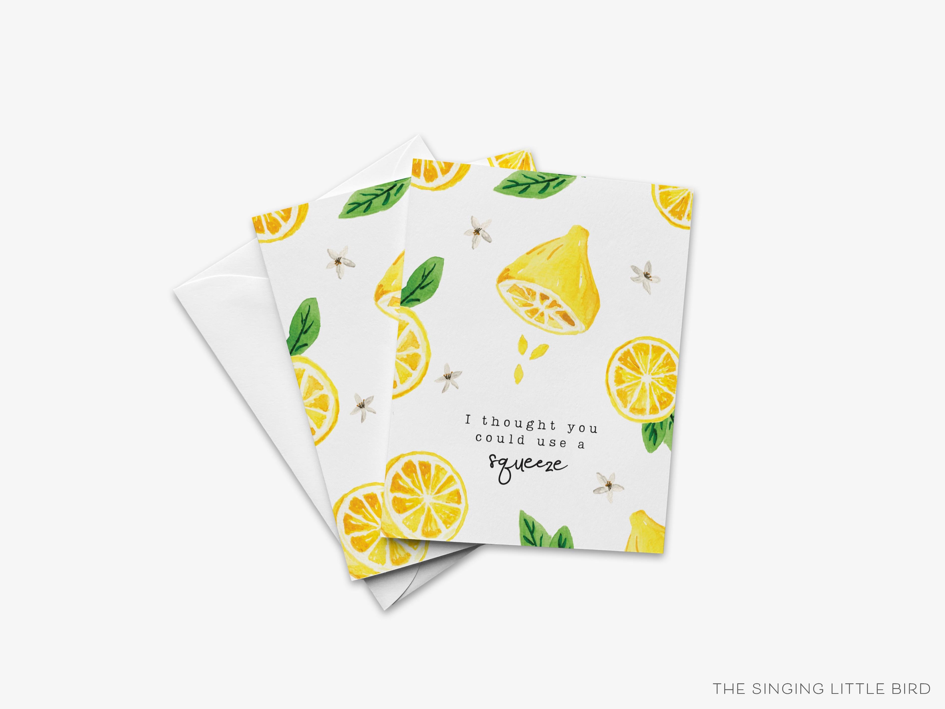 Thinking of You Lemon Pun Greeting Card-These folded greeting cards are 4.25x5.5 and feature our hand-painted lemons, printed in the USA on 100lb textured stock. They come with a White envelope and make a great thinking of you card for the pun lover in your life.-The Singing Little Bird