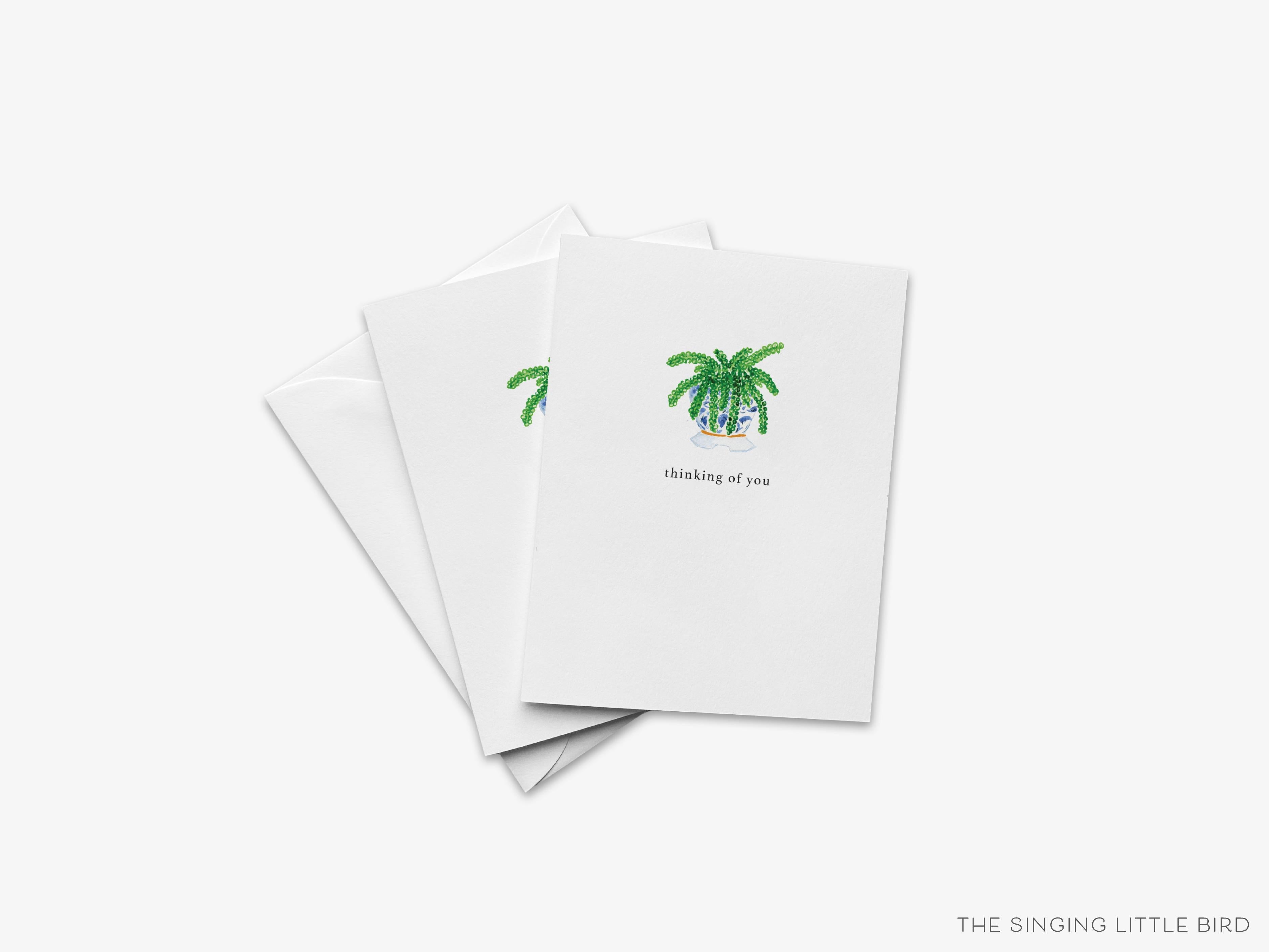 Thinking of You Plant Greeting Card-These folded greeting cards are 4.25x5.5 and feature our hand-painted potted plant, printed in the USA on 100lb textured stock. They come with a White envelope and make a great thinking of you card for the plant lover in your in your life.-The Singing Little Bird