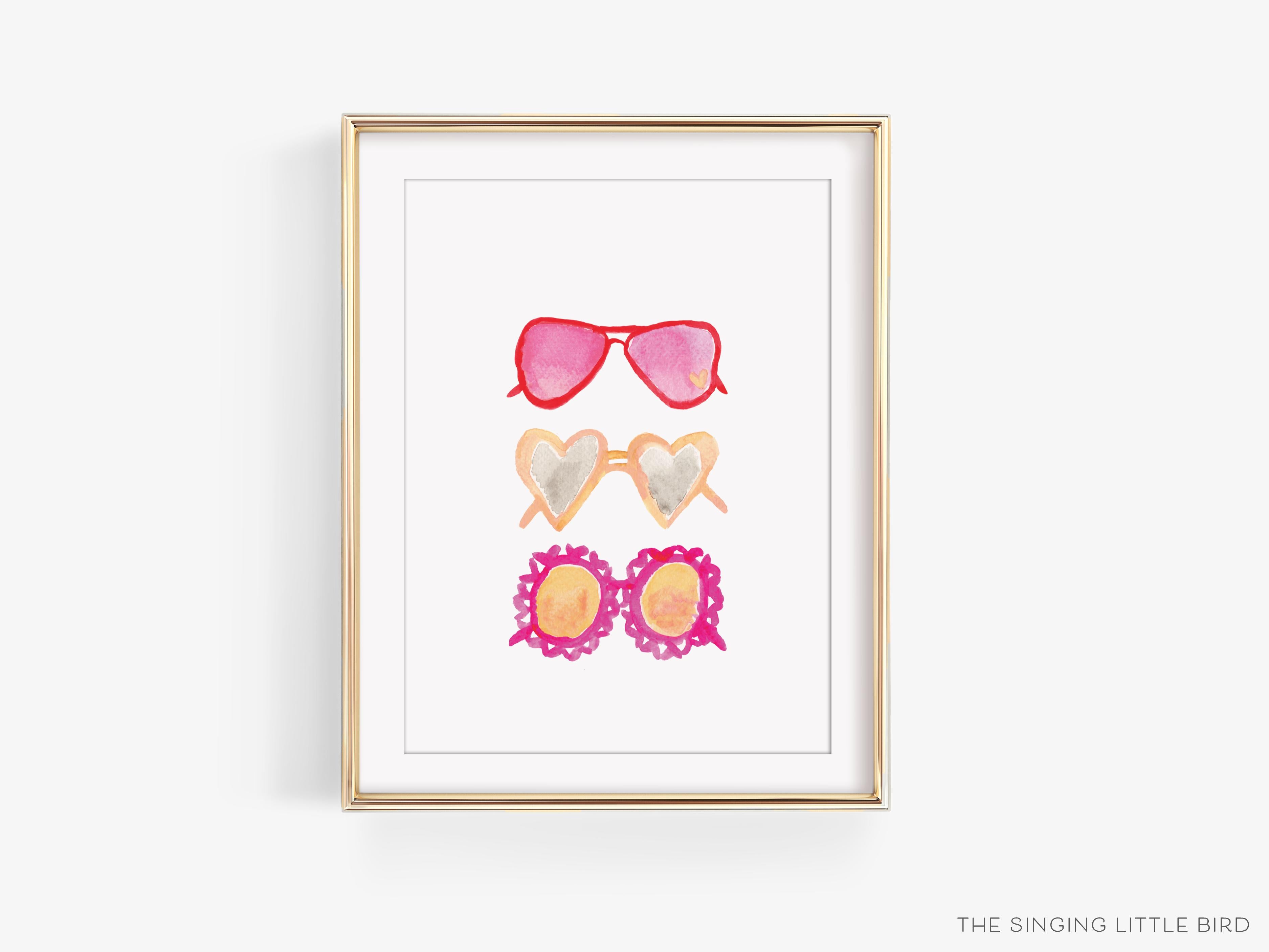 Three Heart Glasses Art Print-This watercolor art print features our hand-painted sunglasses, printed in the USA on 120lb high quality art paper. This makes a great gift or wall decor for the sunny lover in your life.-The Singing Little Bird