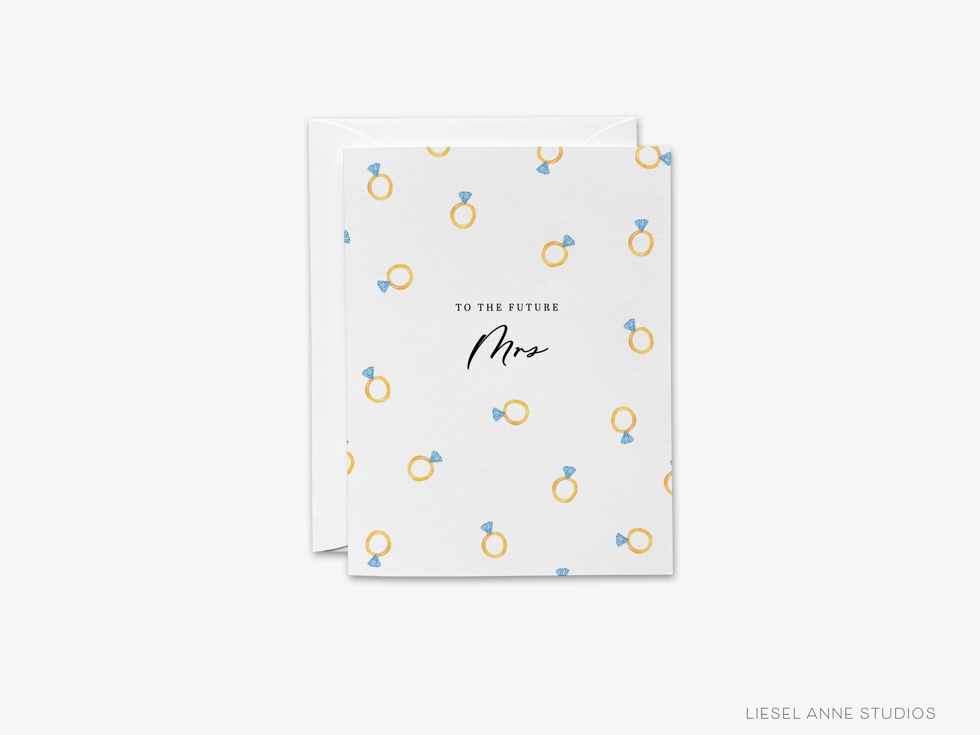 To the Future Mrs Wedding Ring Card-These folded greeting cards are 4.25x5.5 and feature our hand-painted diamond rings, printed in the USA on 100lb textured stock. They come with a White envelope and make a great congratulations card for the newly engaged bride in your life.-The Singing Little Bird